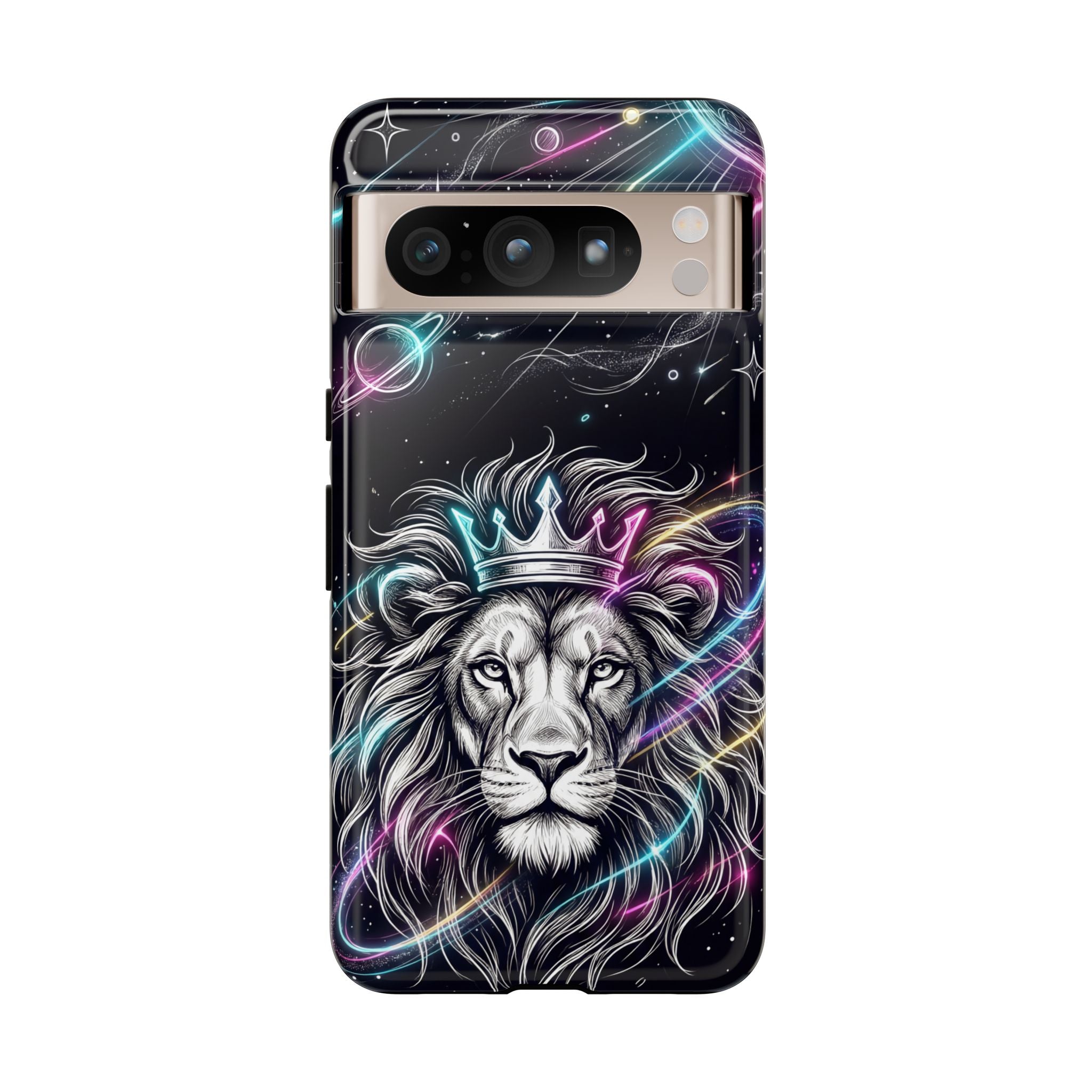 Galaxy Lion Google Pixel Phone Case | Neon Crowned Lion Protective Case