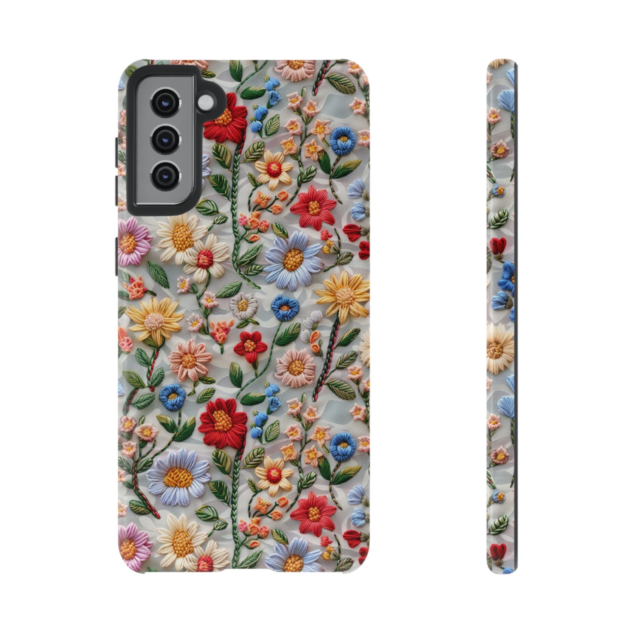 Floral Embroidered Pattern Tough Samsung Galaxy Case — Colourful Daisy & Wildflower Design