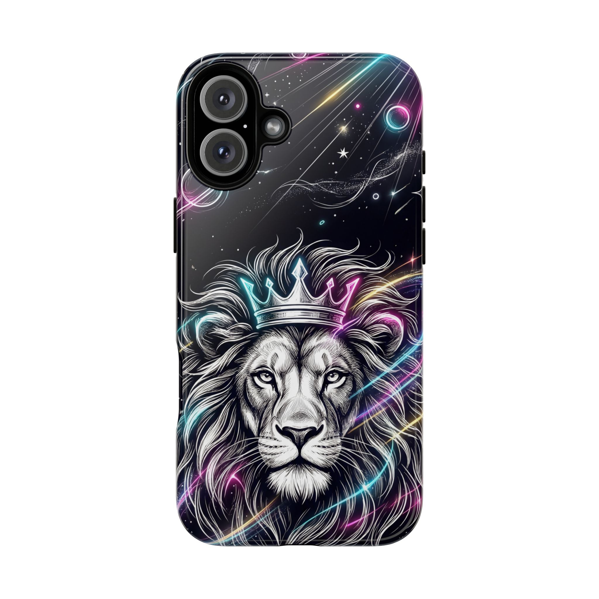 Galaxy Lion iPhone Case | Neon Crowned Lion Protective Case