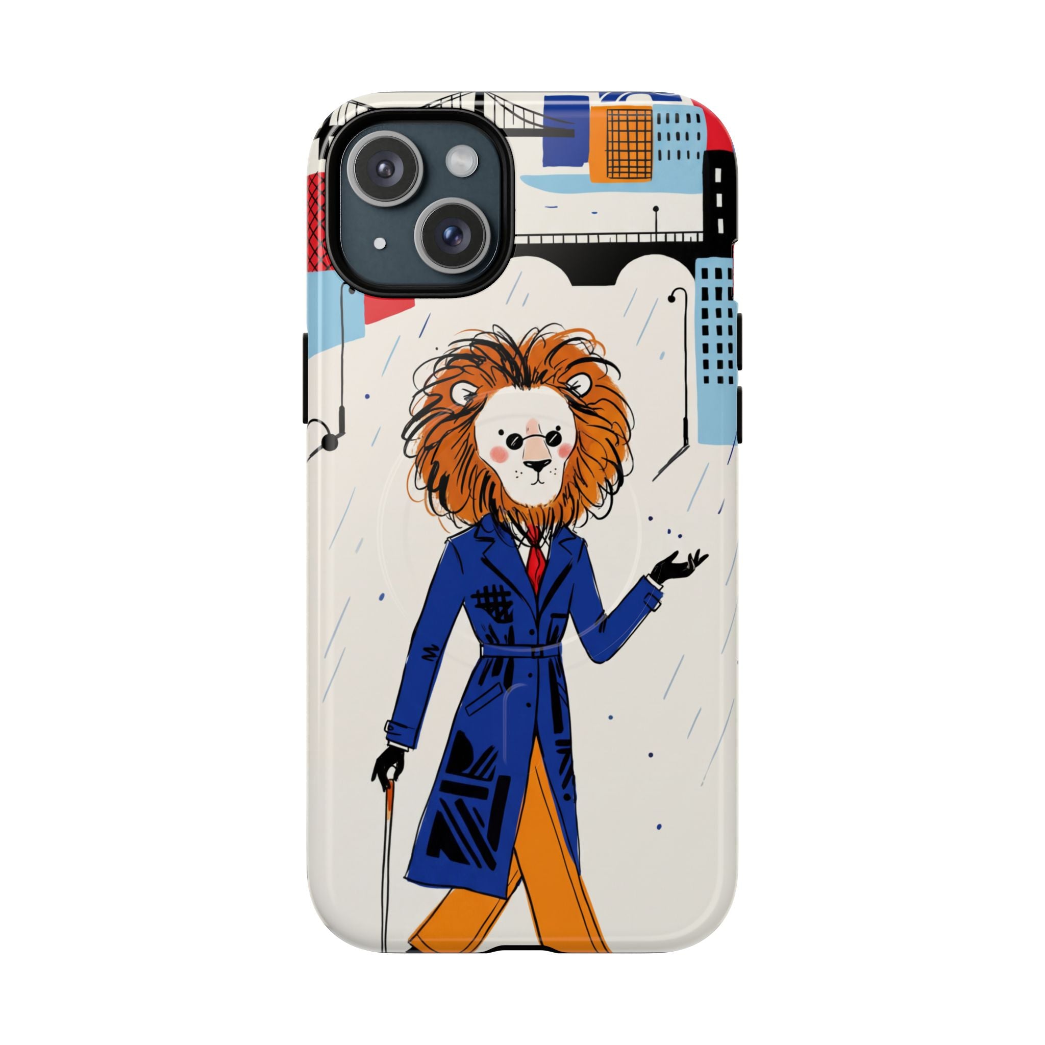 Lion Gentleman MagSafe iPhone Case | Dapper Lion in City Rain