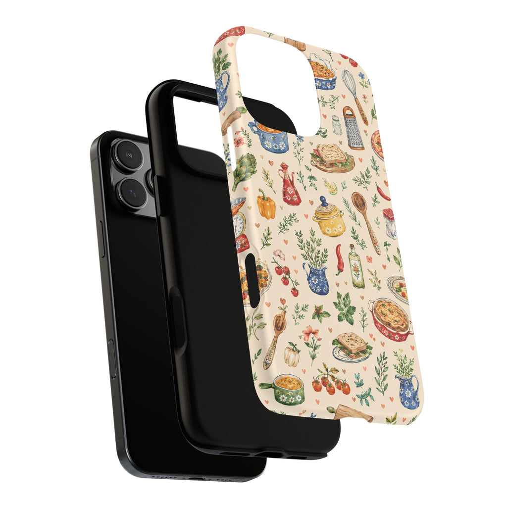 Kitchen Pattern Phone Case | Watercolor Cooking Art Cover | Cozy Baking Illustration Shell | Cute Home Chef Gift
