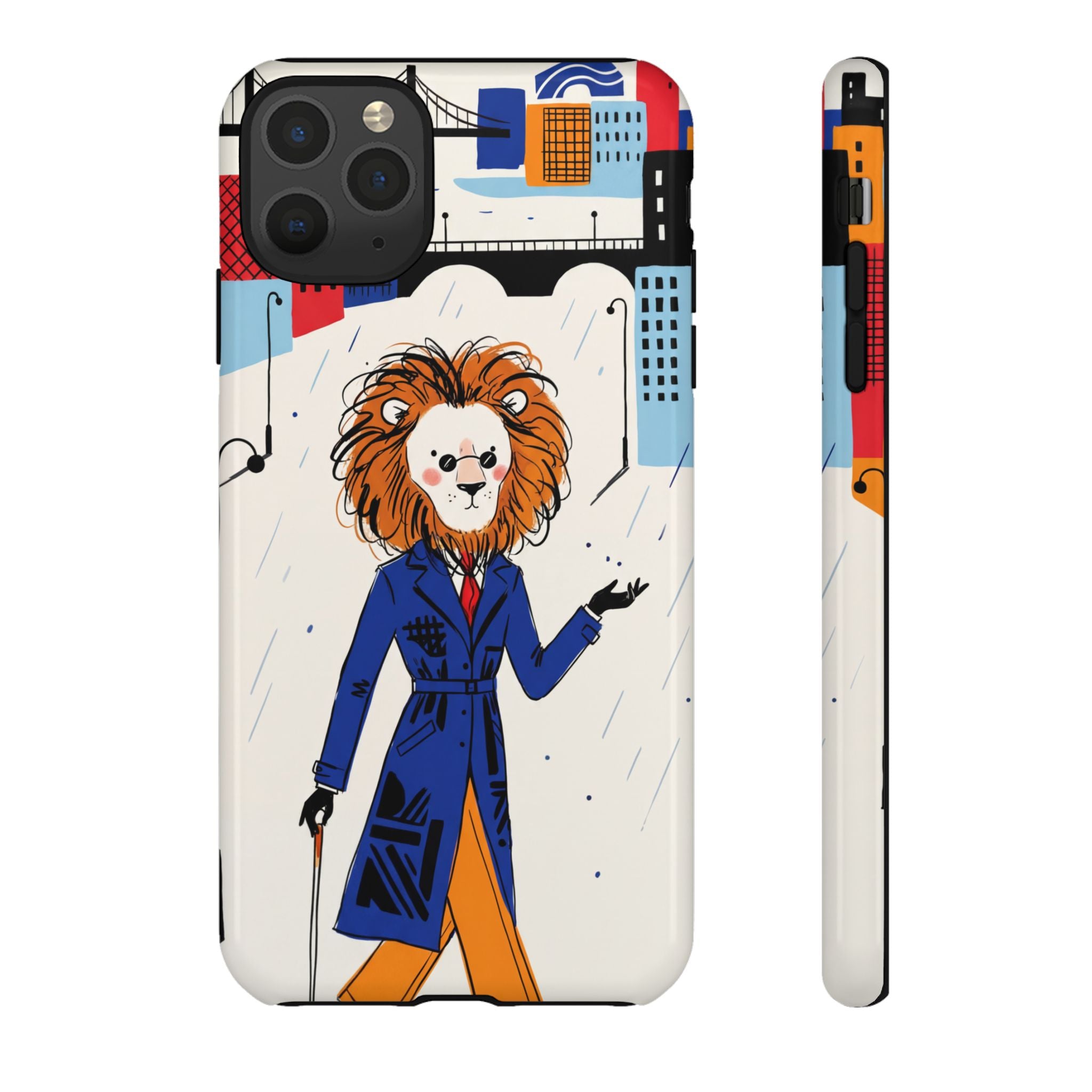 Lion Gentleman iPhone Case | Dapper Lion in City Rain