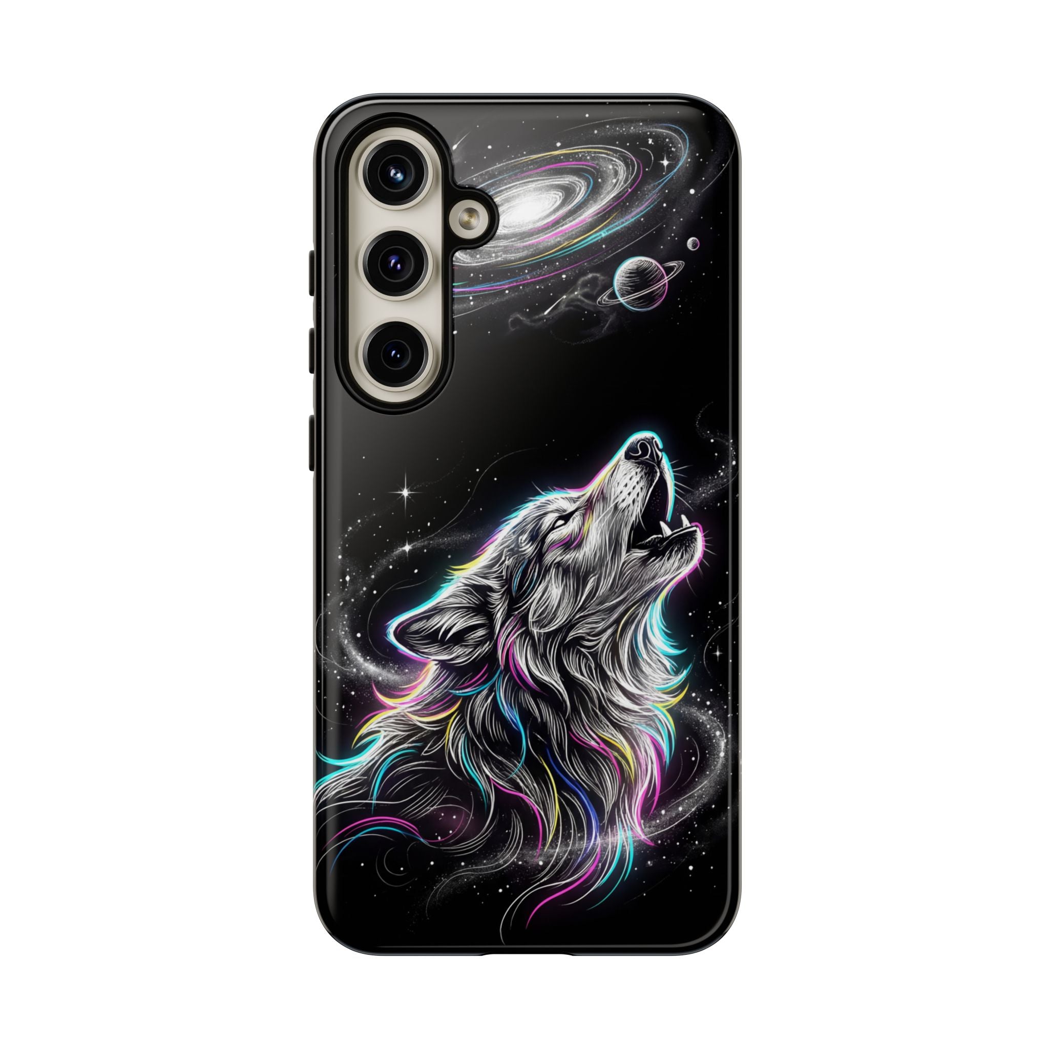 Wolf Galaxy Tough Samsung Galaxy Phone Case | Colorful Howling Wolf Space Design
