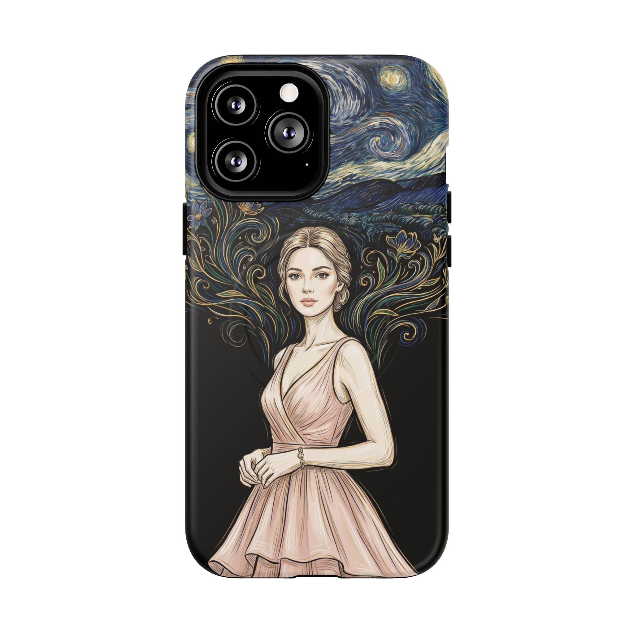 Art Nouveau Starry Night MagSafe iPhone Case | Elegant Woman Illustration Tough Case