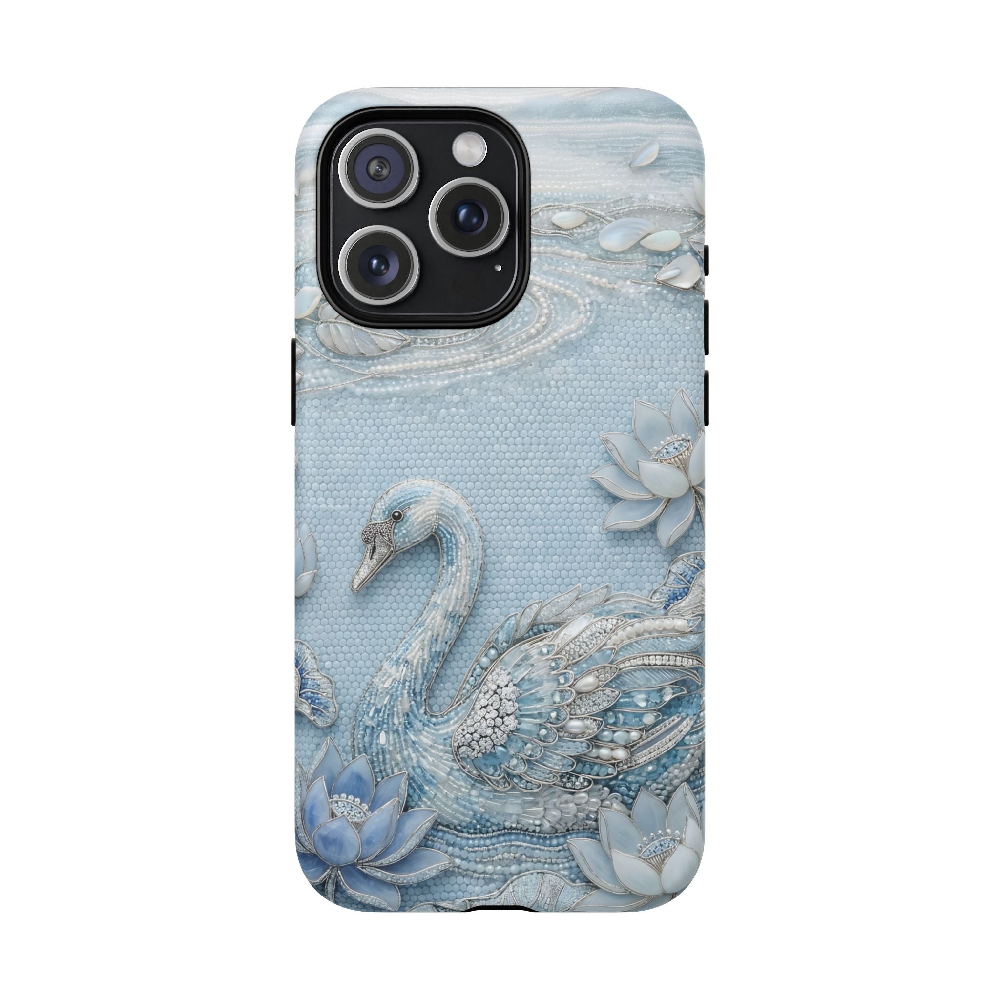 Swan Lake Floral MagSafe iPhone Case | Sparkling Blue Swan Protective Case
