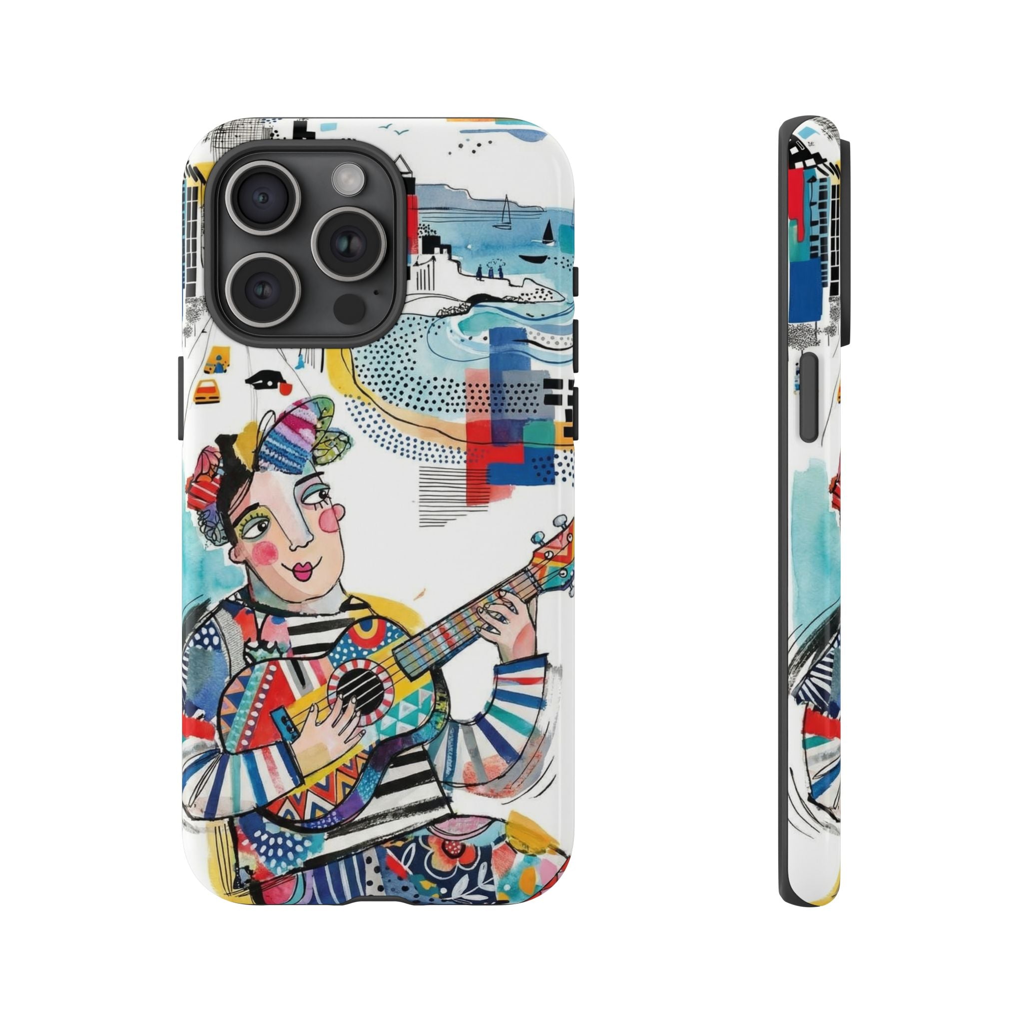 Artistic Musician iPhone Case | Colorful Guitar Cityscape Tough Case