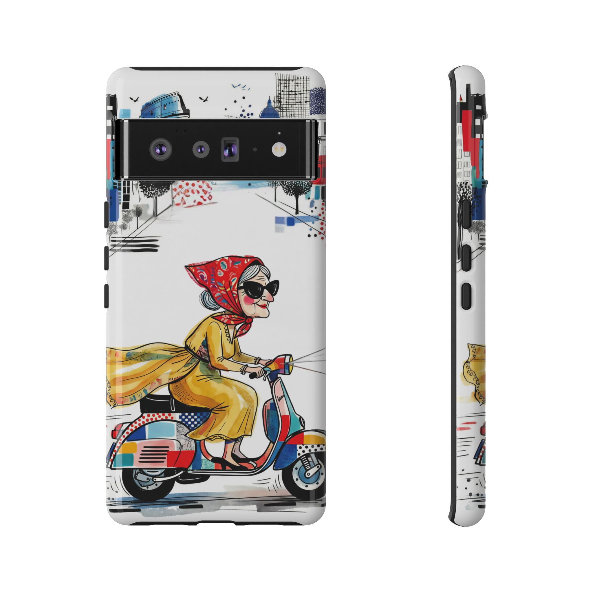 Vintage Vespa Granny Google Pixel Phone Case | Retro Scooter Travel iPhone Cover