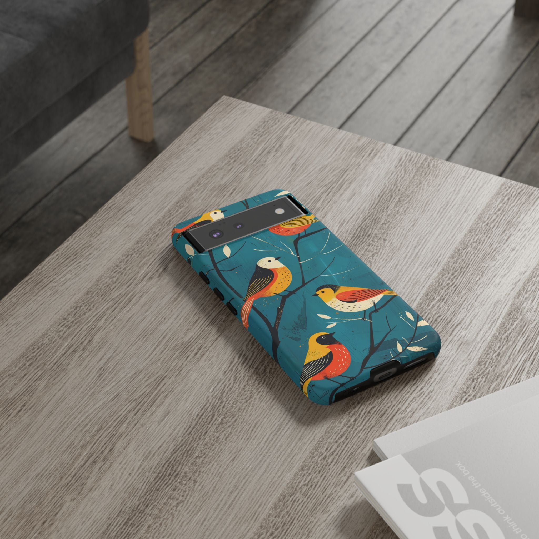 Bird Pattern Tough Google Pixel Phone Case | Colourful Songbirds on Teal Background