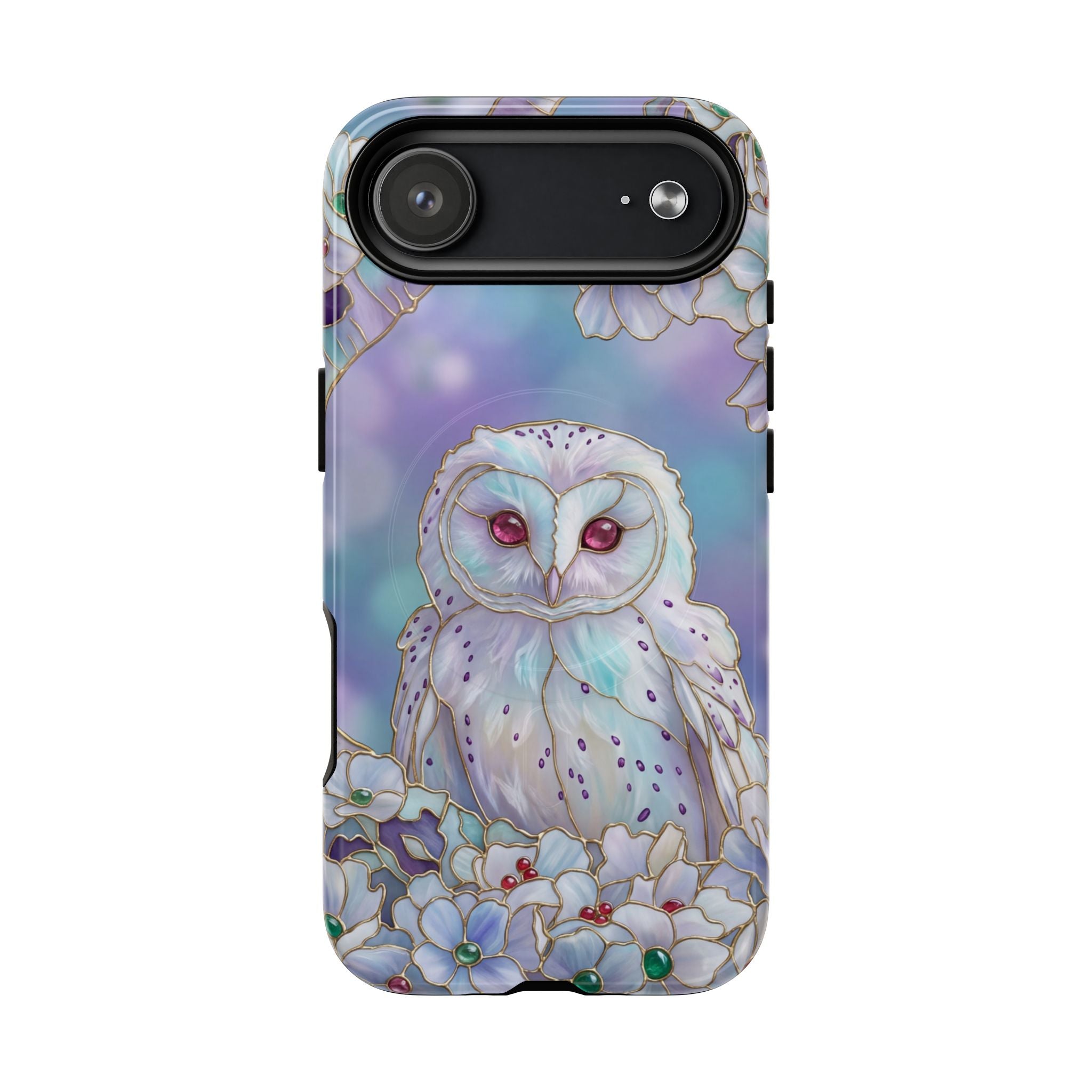Custodia MagSafe per iPhone resistente con motivo floreale a gufo | Custodia protettiva con motivo mistico a gufo pastello
