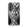 Checkerboard Face Tough Samsung Galaxy Case — Black & White Surreal Art Protective Cover