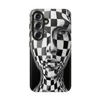 Checkerboard Face Tough Samsung Galaxy Case — Black & White Surreal Art Protective Cover
