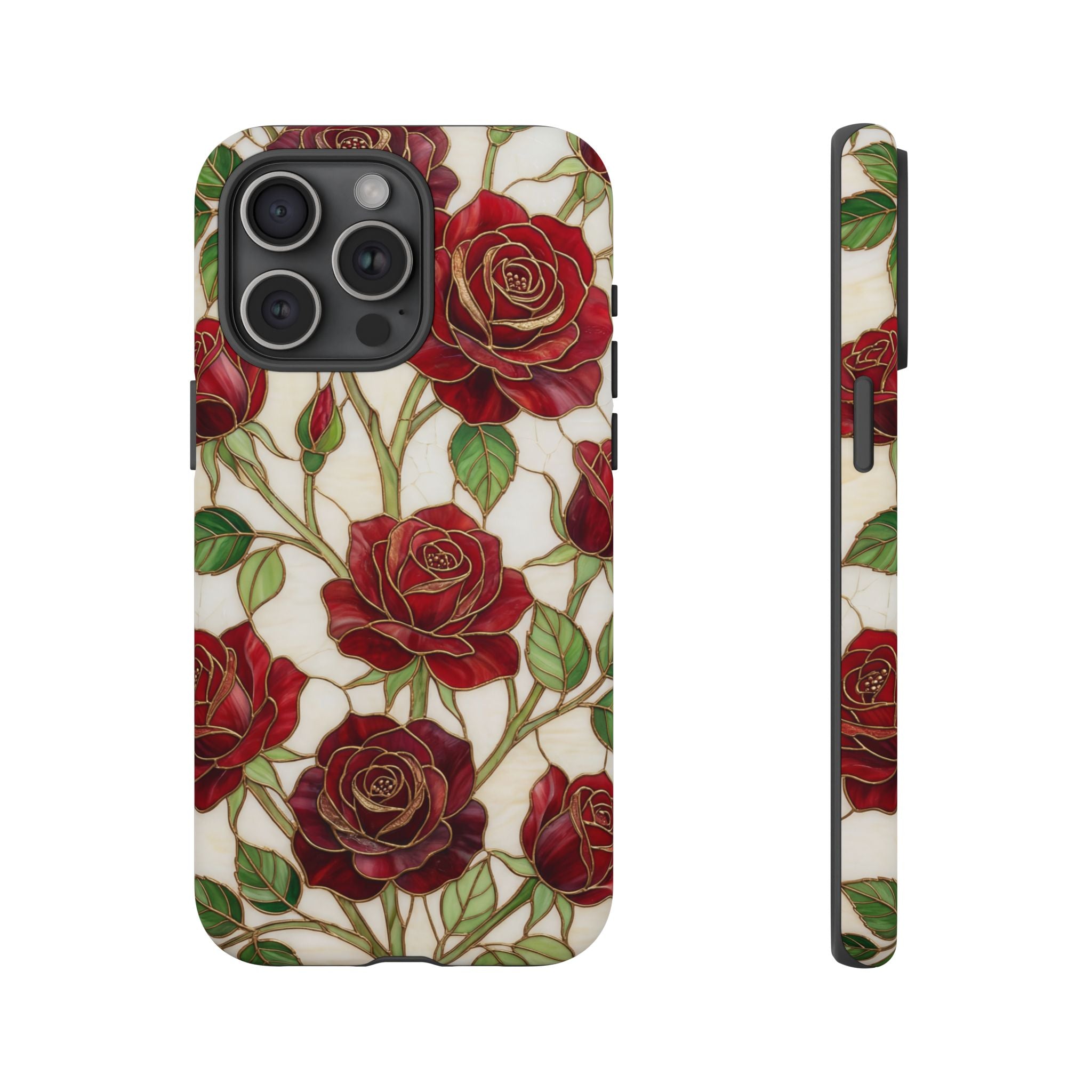 Red Rose Pattern Tough iPhone Case — Vintage Floral iPhone Protection