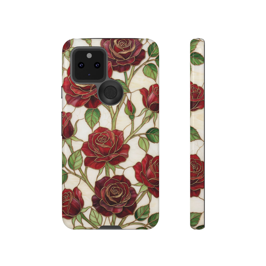 Custodia rigida per Google Pixel con motivo floreale vintage a rosa rossa