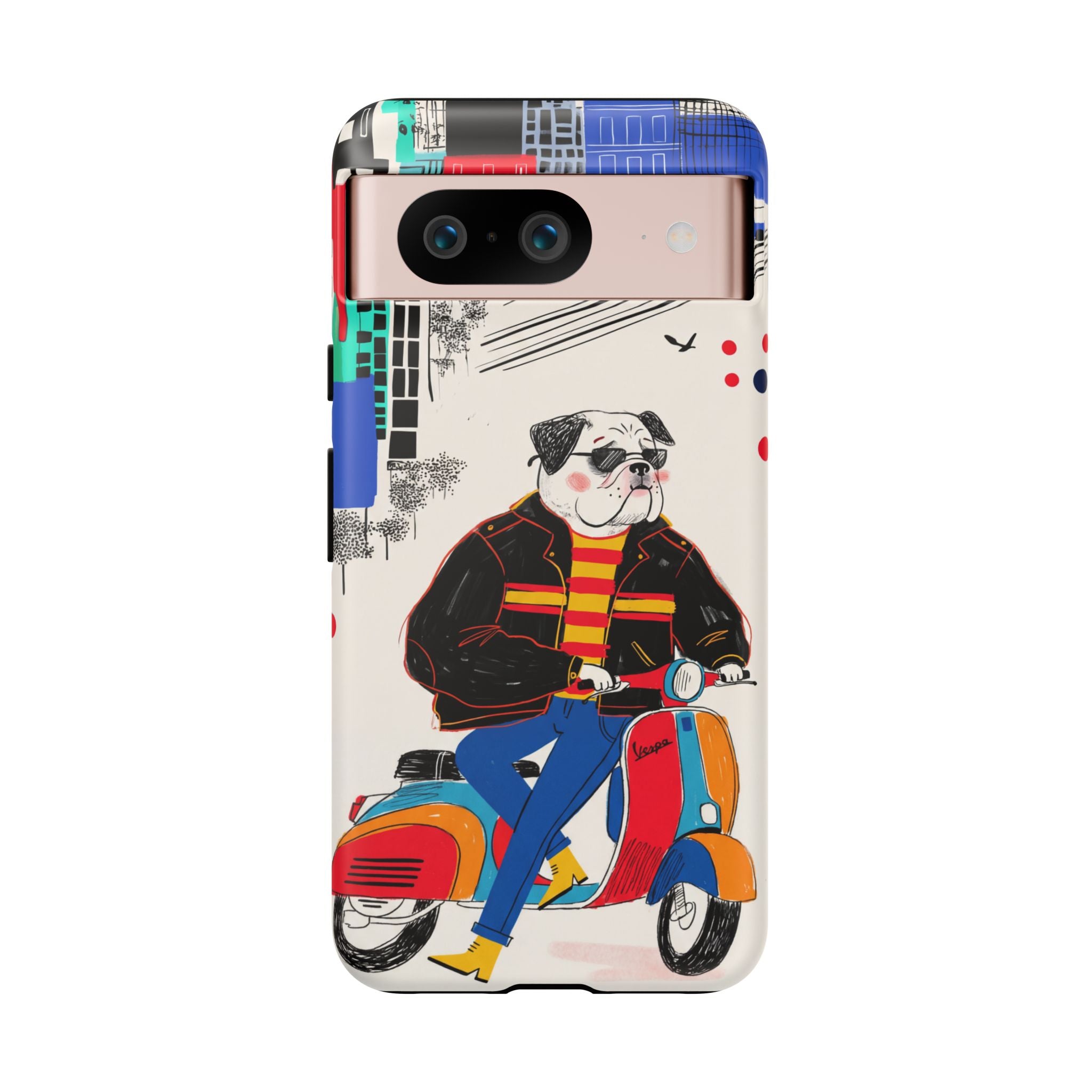 Bulldog Vespa Google Pixel Phone Case | Retro Scooter Dog Protective Cover