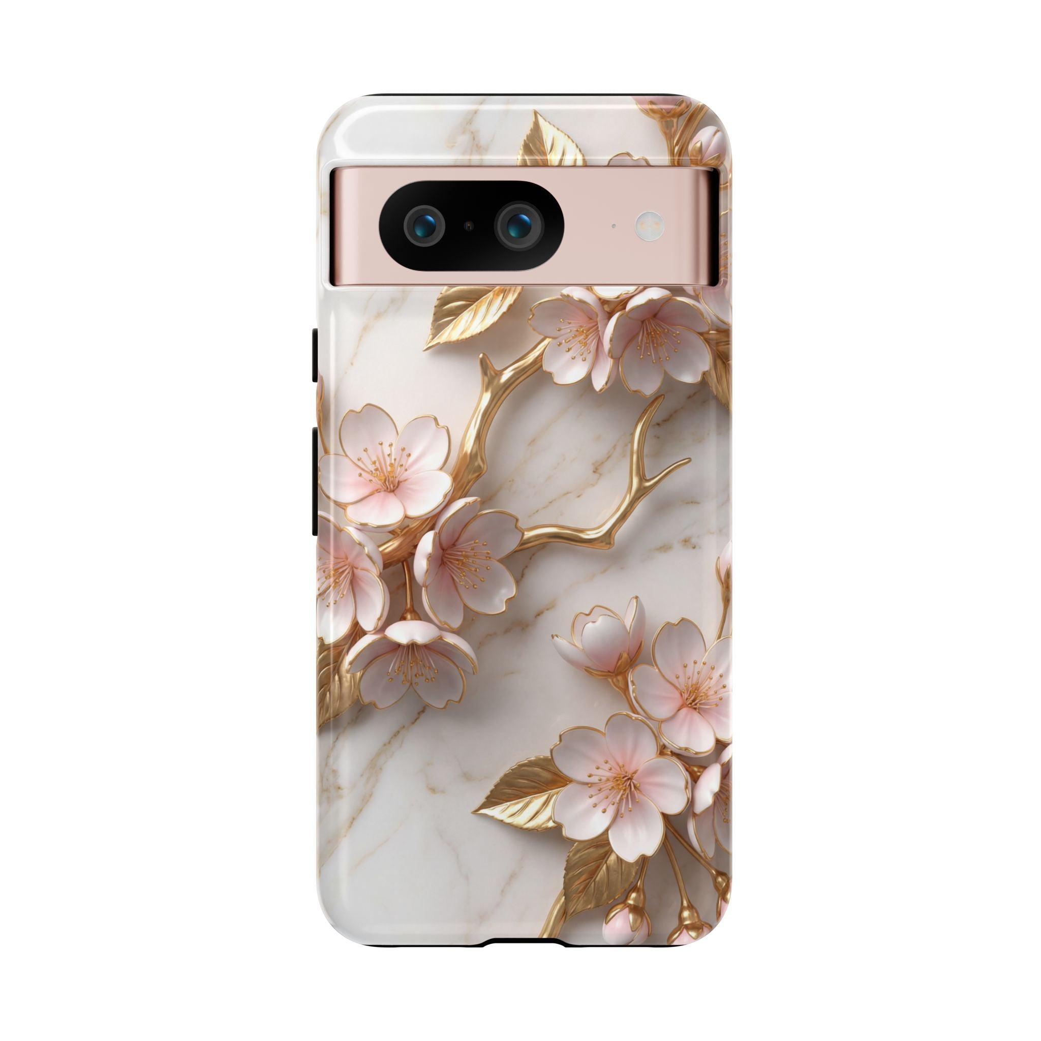 Floral Marble Google Pixel Case — Sakura Gold Cherry Blossom Tough Case