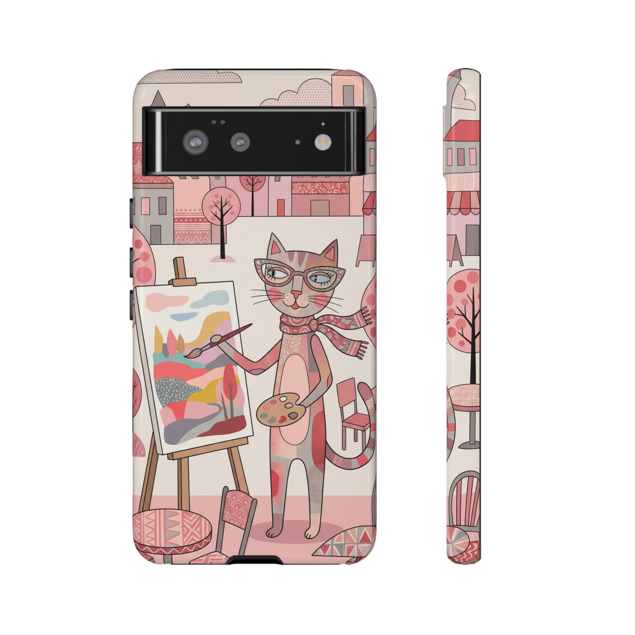 Artistic Cat Google Pixel Phone Case | Painter Kitty Illustration Tough Case