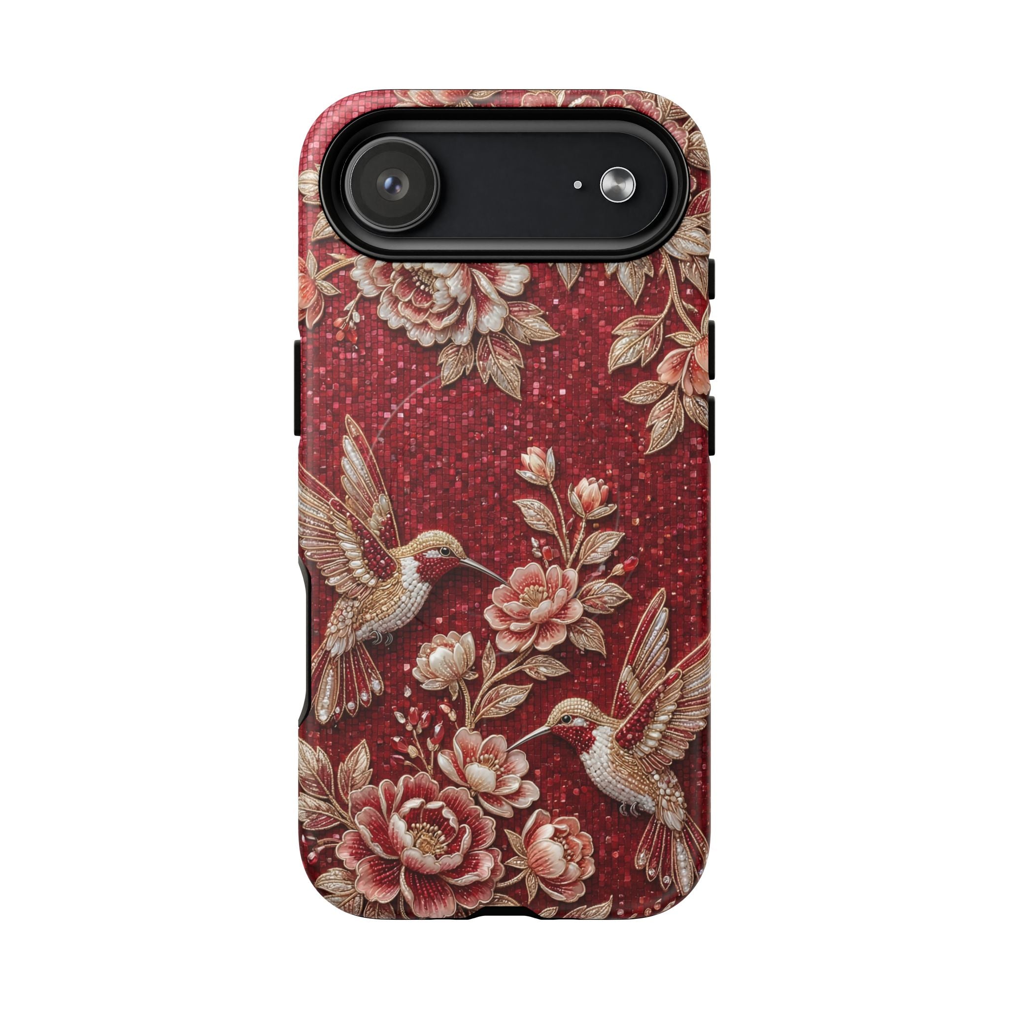 Floral Hummingbird Tough Case | Vintage Red MagSafe iPhone Case