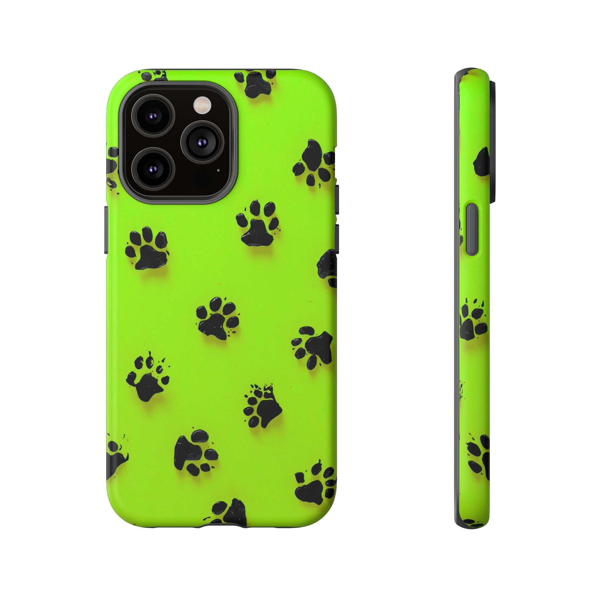 Neon Paw Print Tough Phone Case — Shockproof Pet Lover iPhone Cover