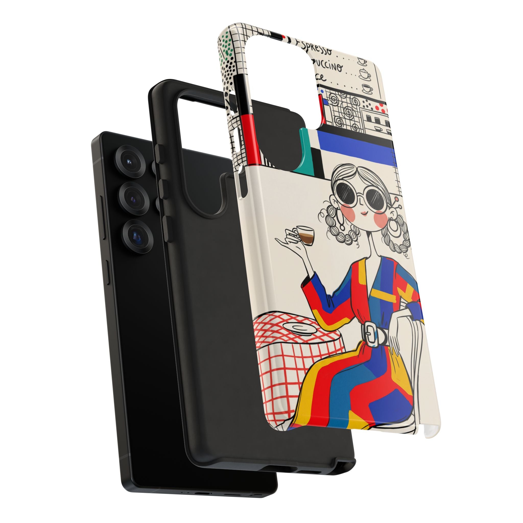 Retro Cafe Samsung Galaxy Phone Case | Colourful Chic Woman Illustration