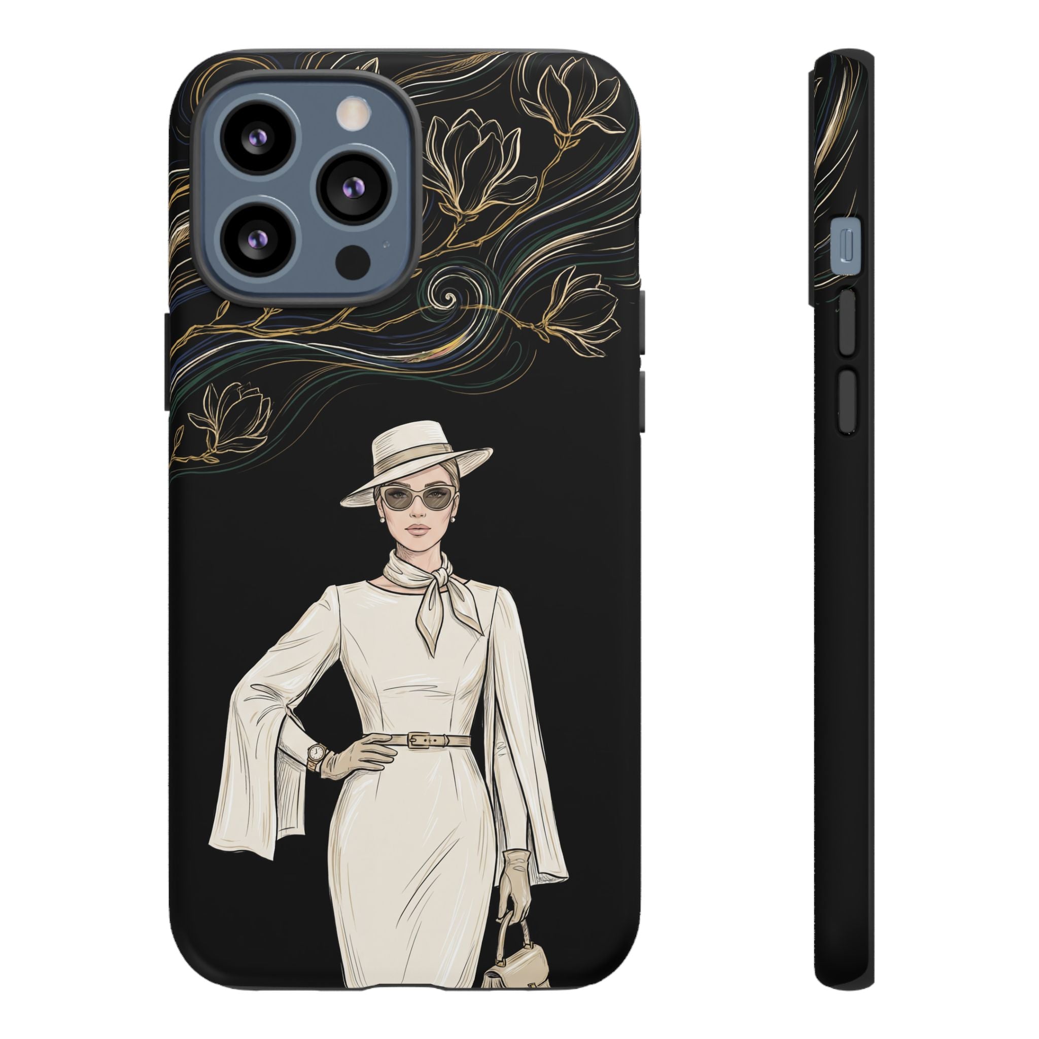 iPhone Case | Elegant Vintage Lady with Gold Floral Swirls