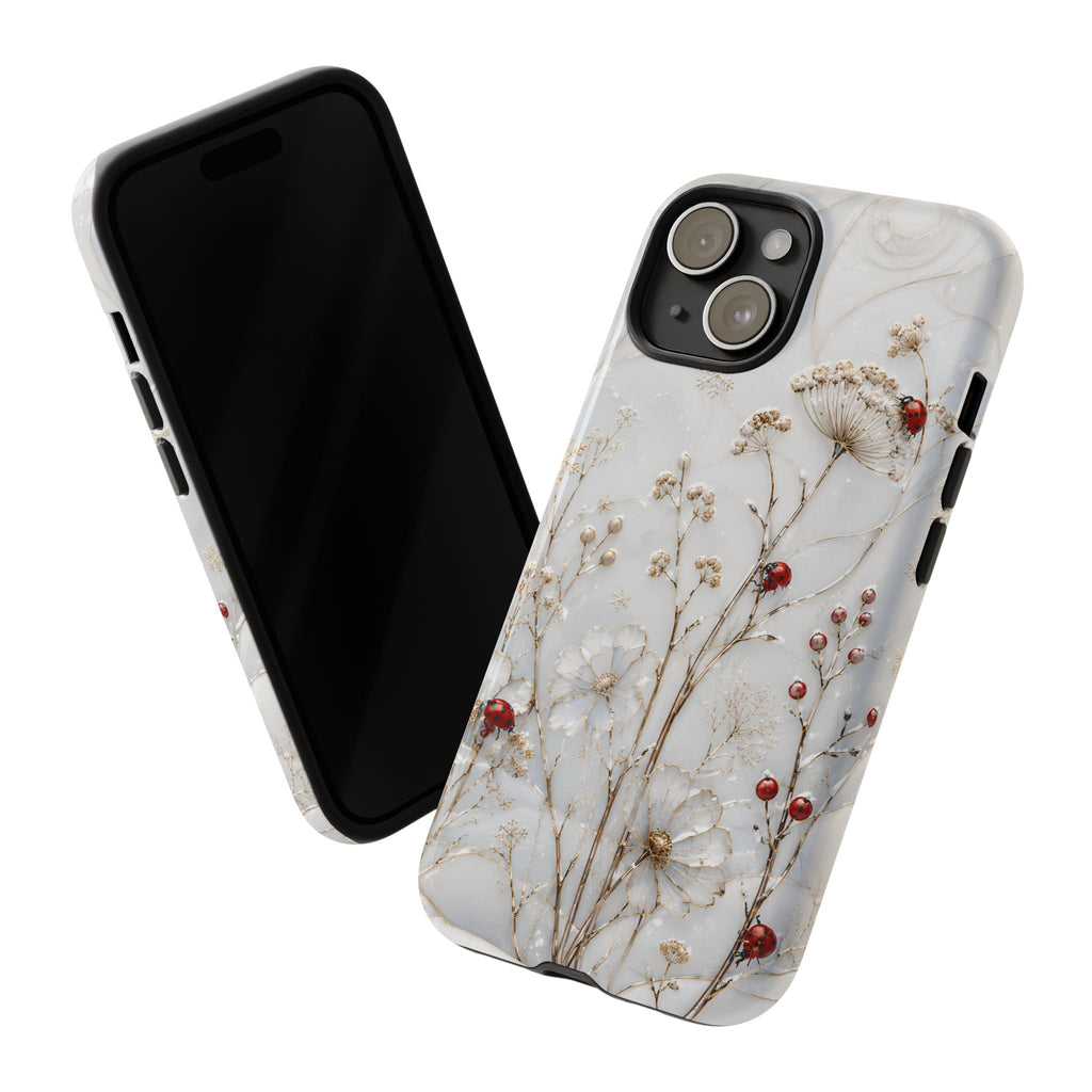 Ladybug Floral iPhone Case | White Flower iPhone Case