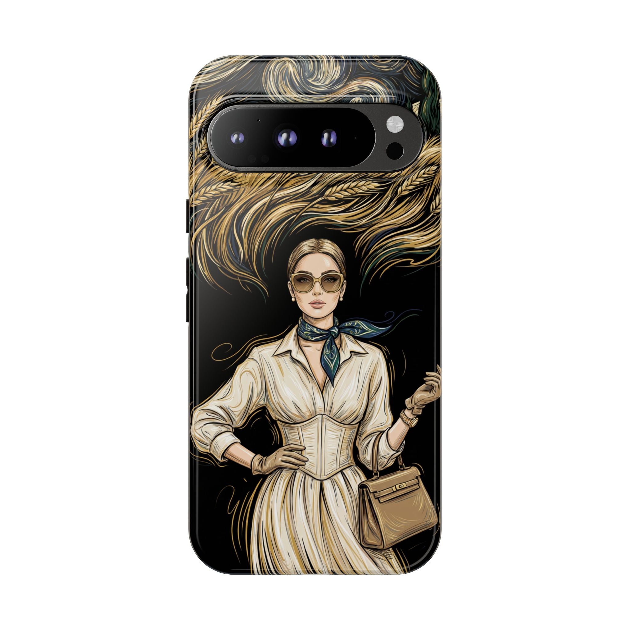 Vintage Elegance Google Pixel Phone Case | Retro Woman with Flowing Golden Hair