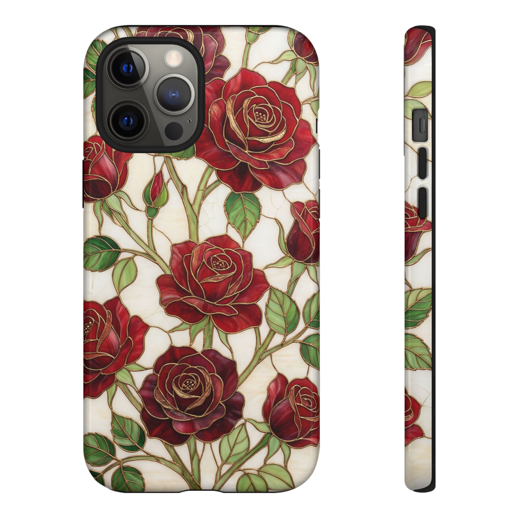 Red Rose Pattern Tough iPhone Case — Vintage Floral iPhone Protection