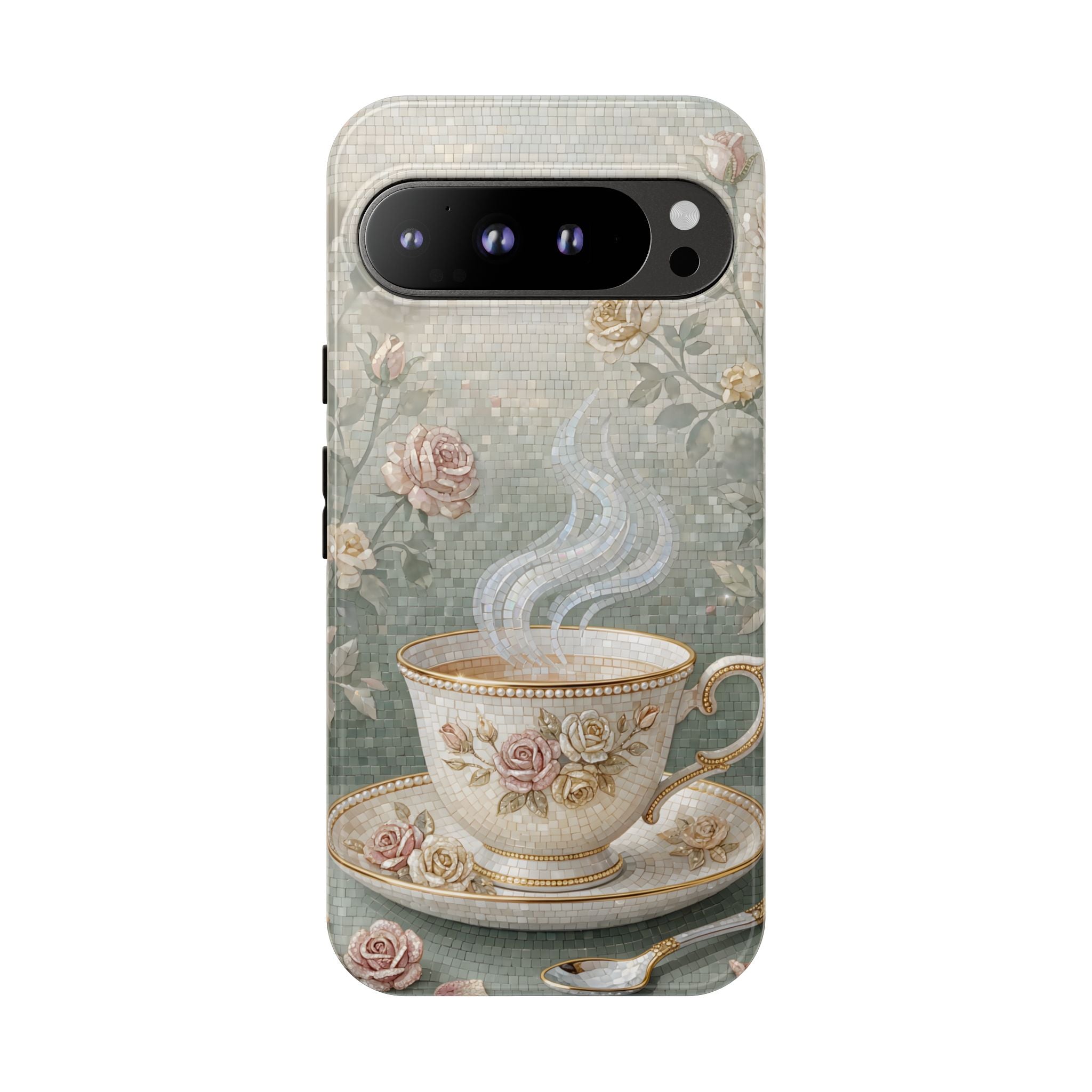 Vintage Floral Teacup Google Pixel Phone Case — Elegant Romantic Smartphone Cover