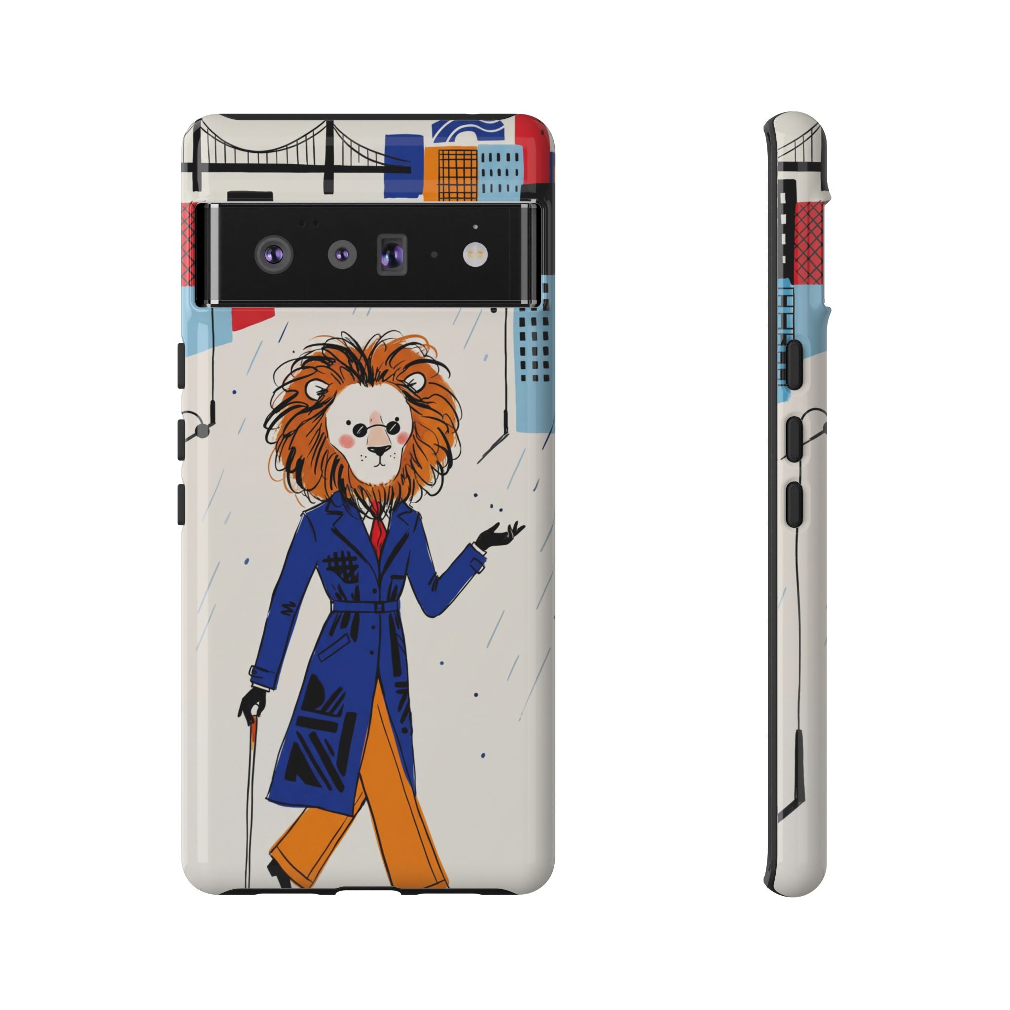 Lion Gentleman Google Pixel Phone Case | Dapper Lion in City Rain