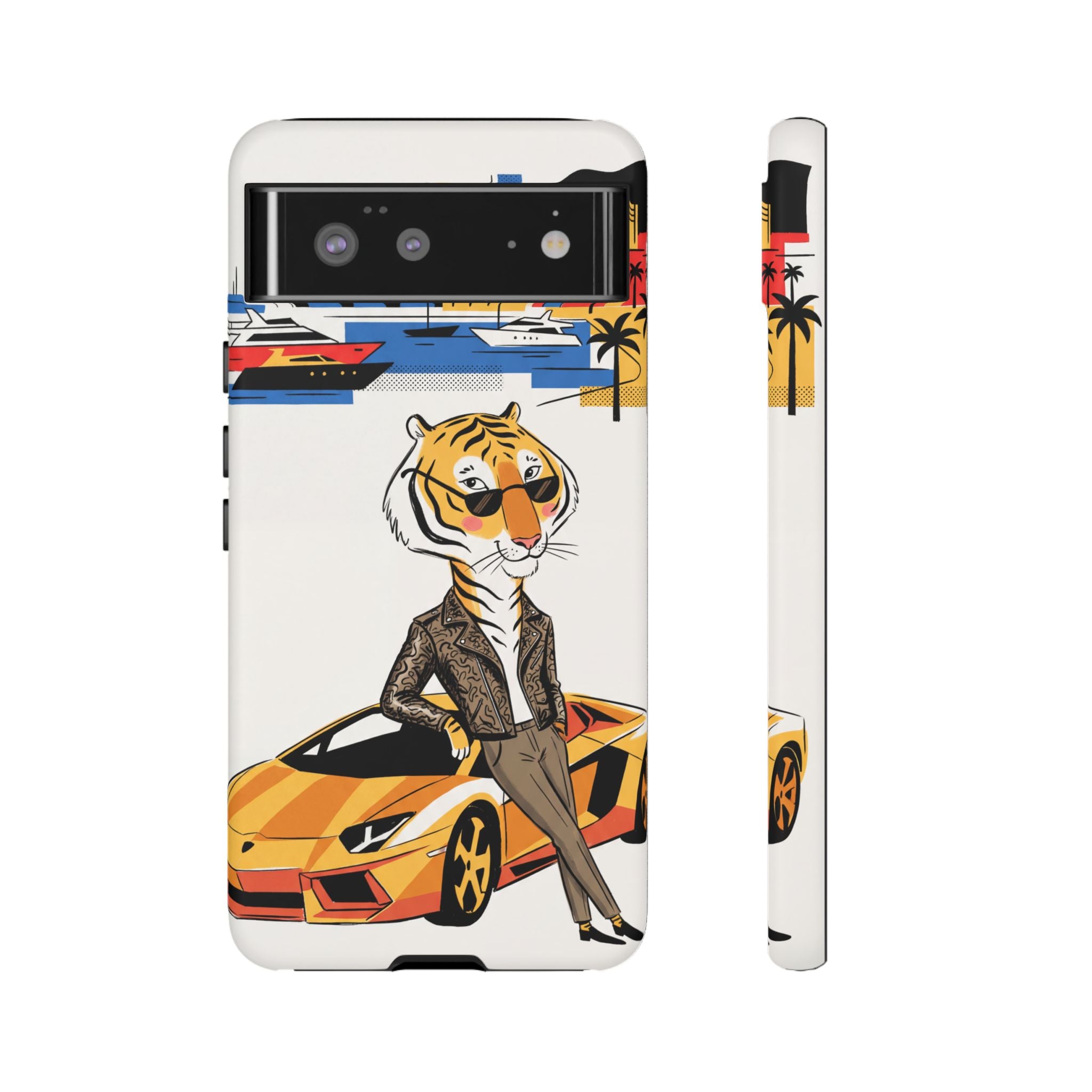 Stylish Tiger with Sports Car Illustration Google Pixel Phone Case