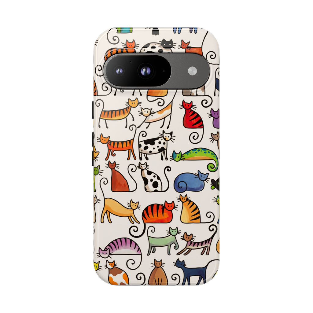 Cat Pattern Tough Google Pixel Case | Colourful Cartoon Cats
