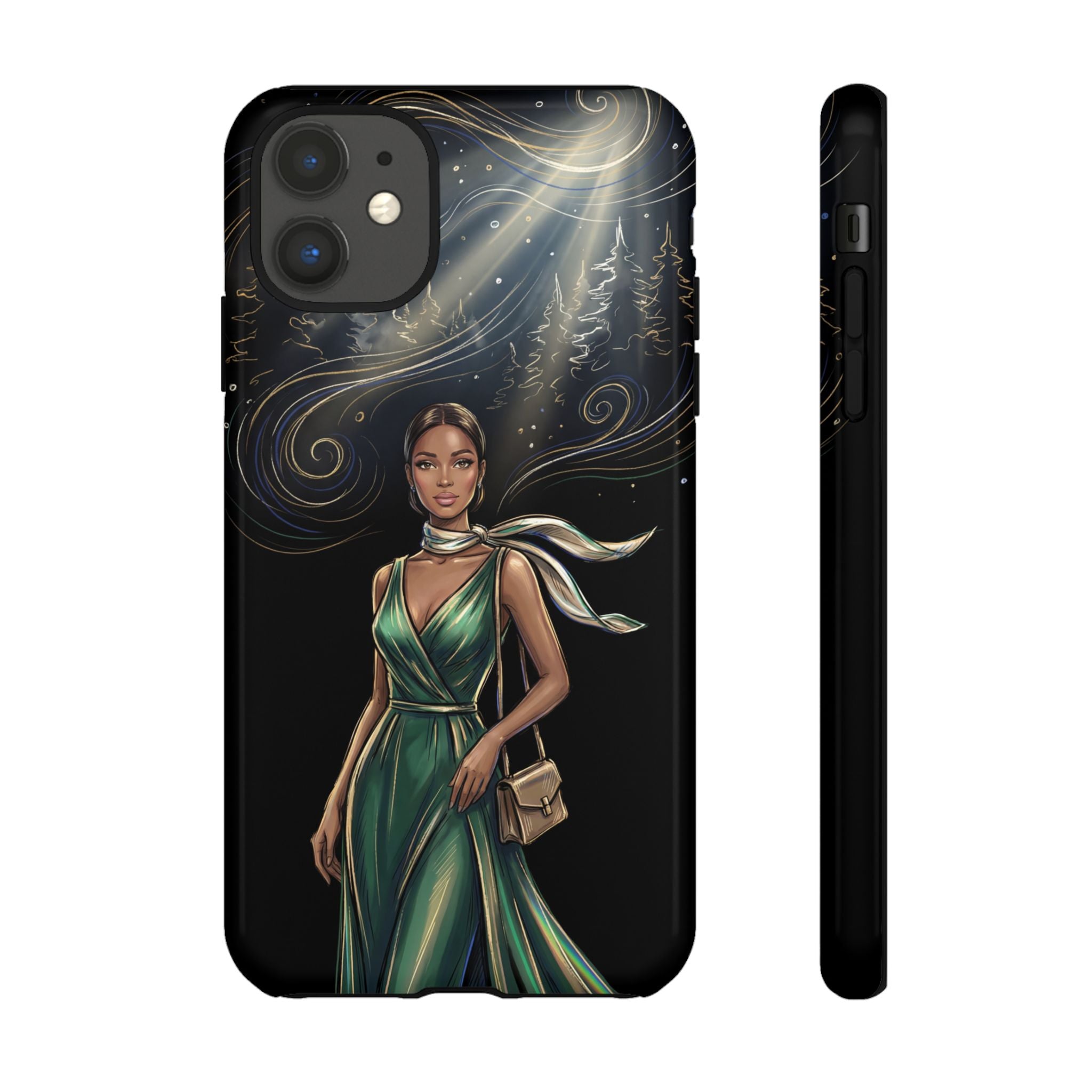 Elegant Woman in Green Dress Art Protective Tough iPhone Case