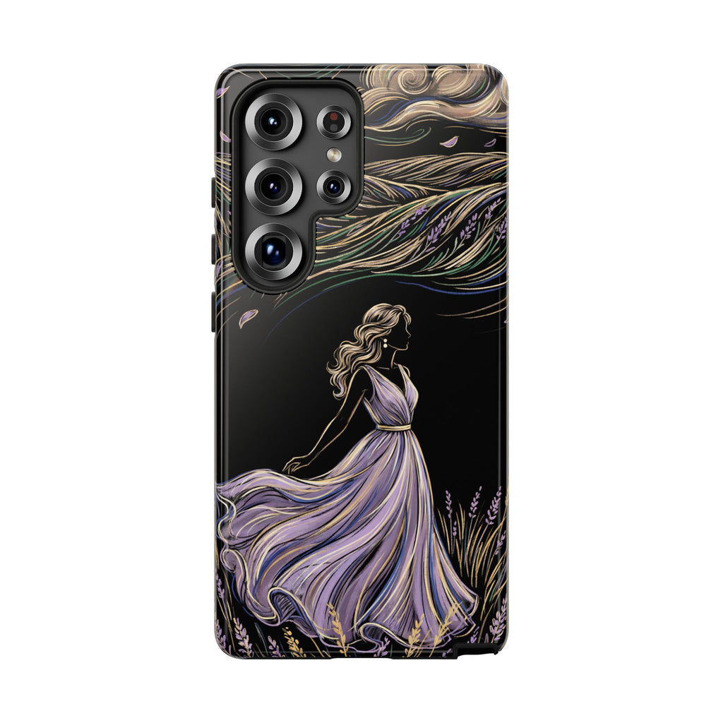 Cover per telefono Samsung Galaxy Lavander Breeze | Elegante protezione floreale con donna danzante