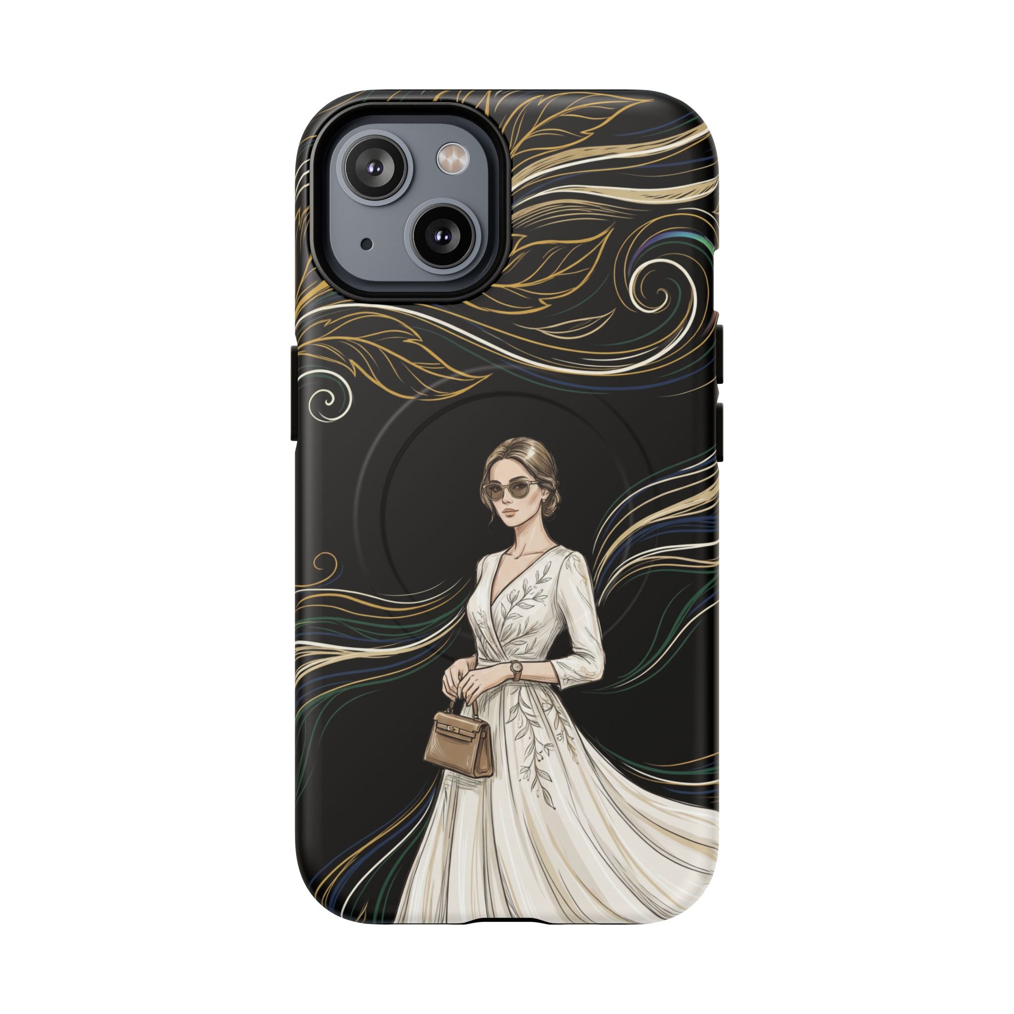 Elegant Woman Illustration MagSafe iPhone Case | Vintage Bride in Flowing Gown