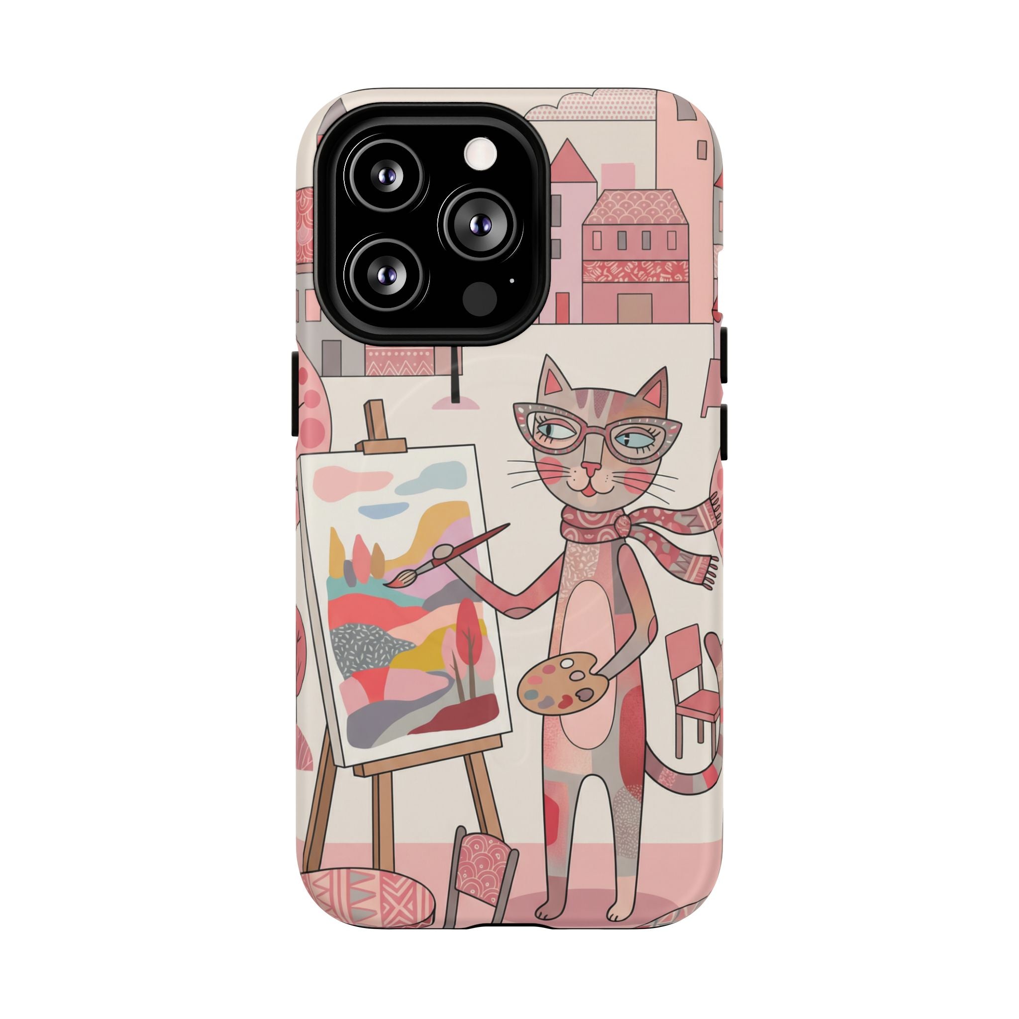 Artistic Cat MagSafe iPhone Case | Painter Kitty Illustration Tough Case