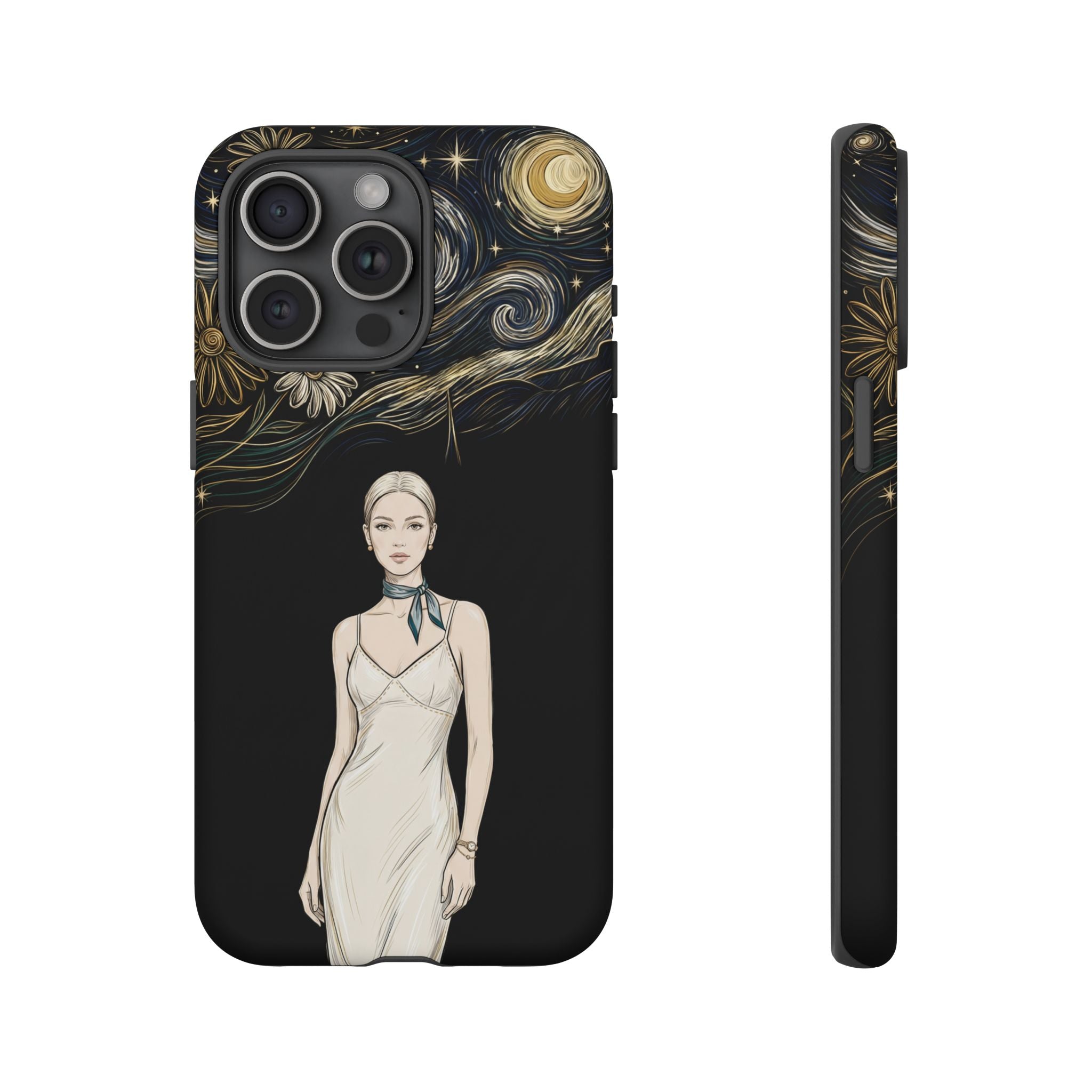 Starry Night Fashion iPhone Case | Elegant Woman Illustration