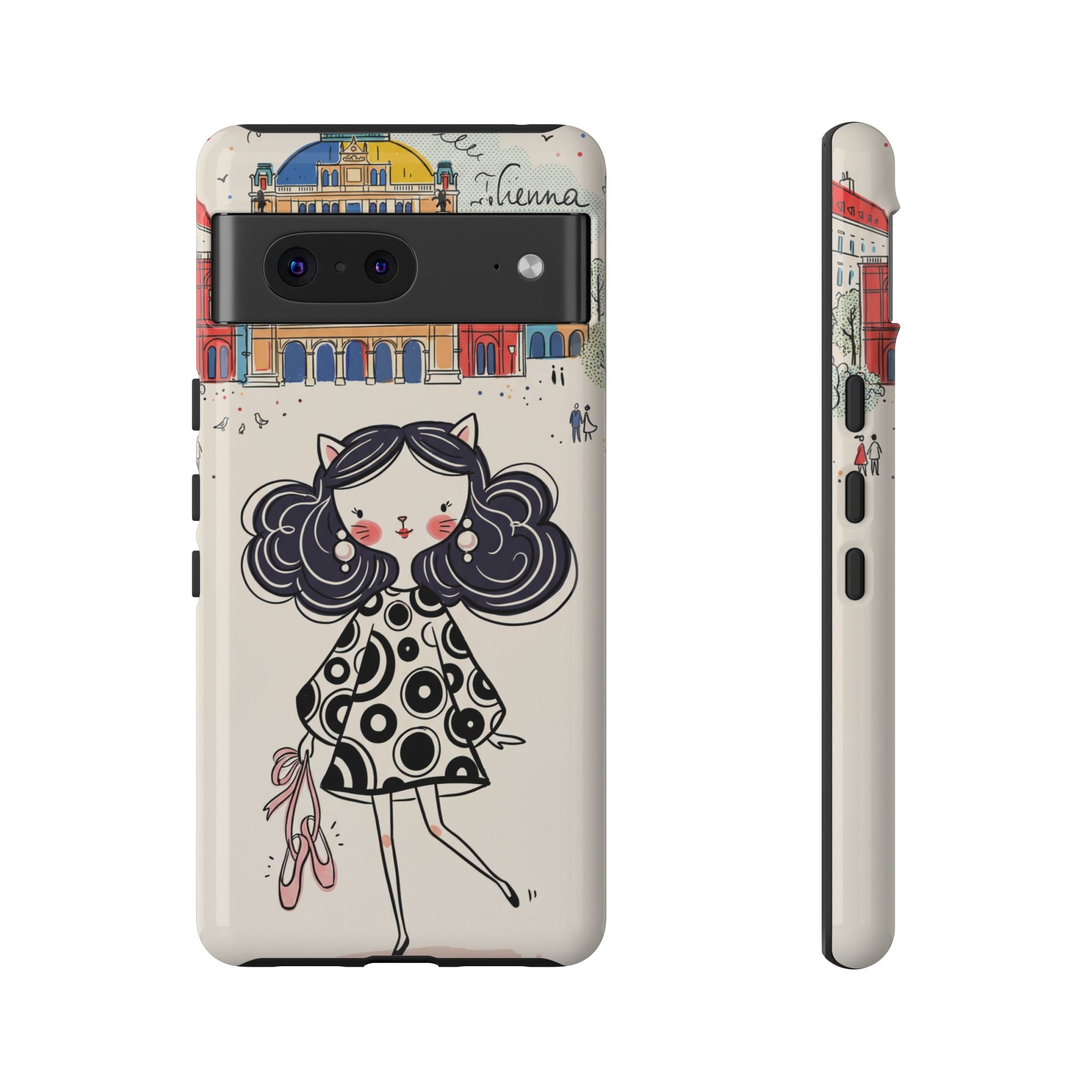 Cute Parisian Cat Girl Google Pixel Phone Case | Ballet Slippers Illustration Tough Case