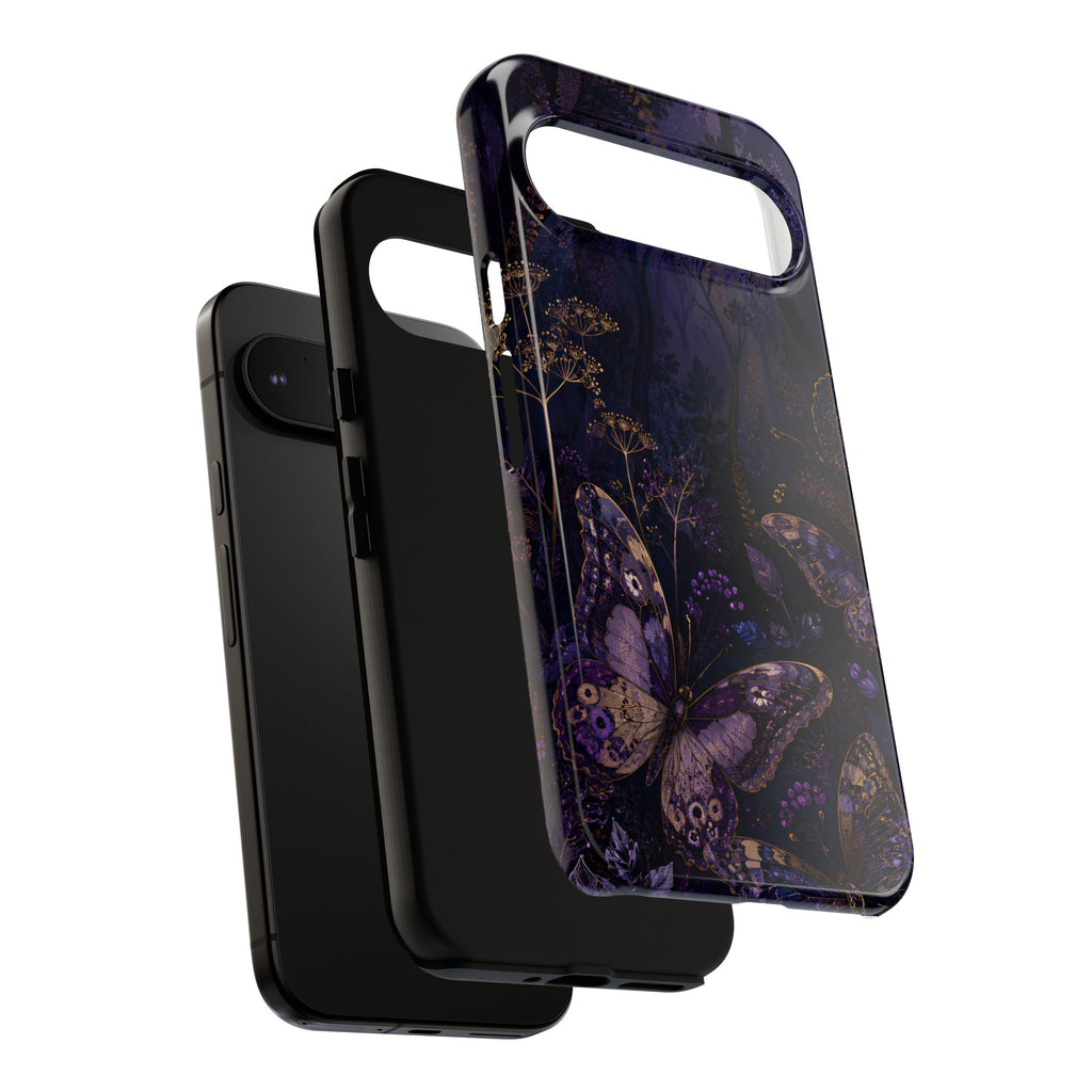 Purple Night Butterflies Google Pixel Phone Case | Moody Purple Floral Cover
