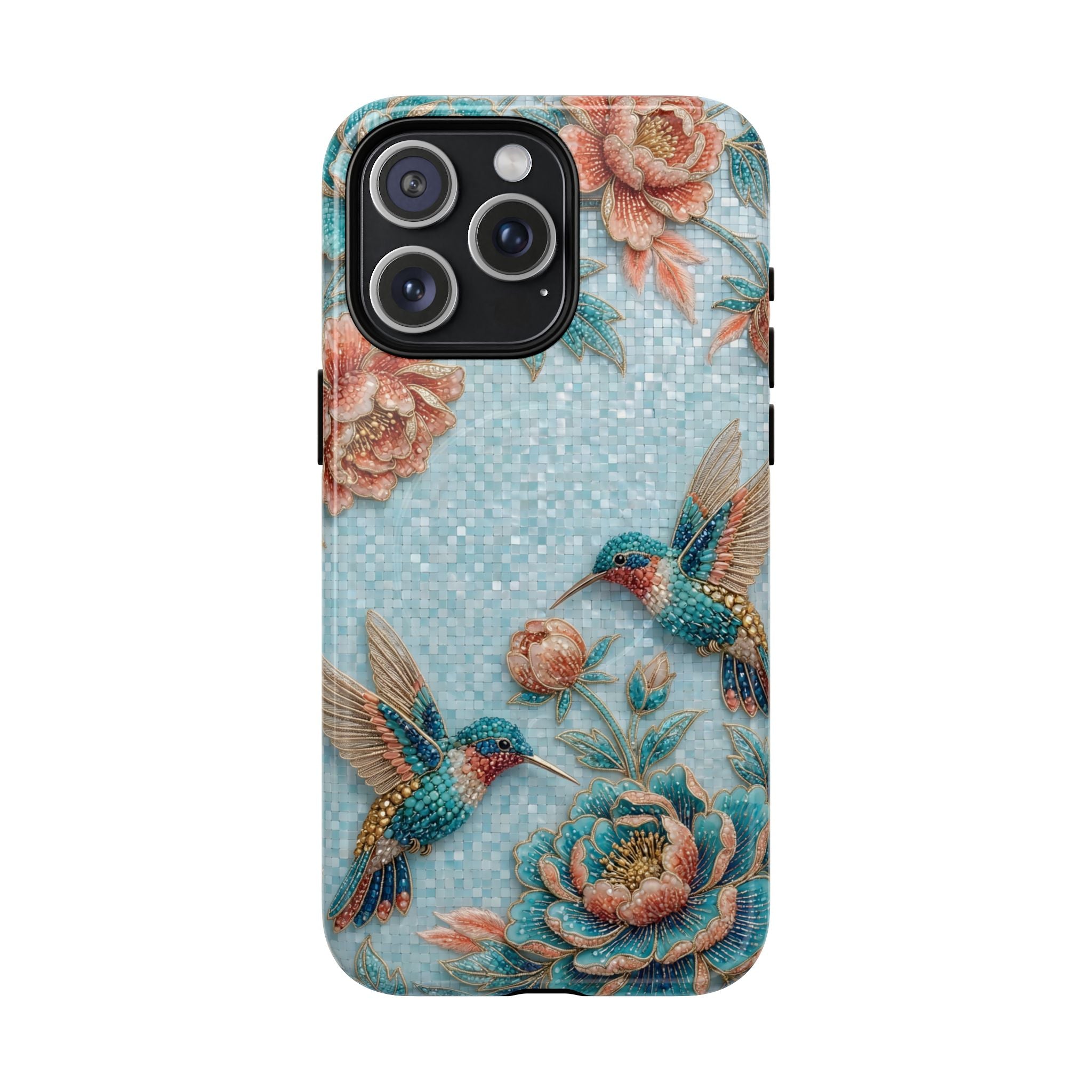 Hummingbird Floral Tough MagSafe iPhone Case | Vintage Blue Garden Design