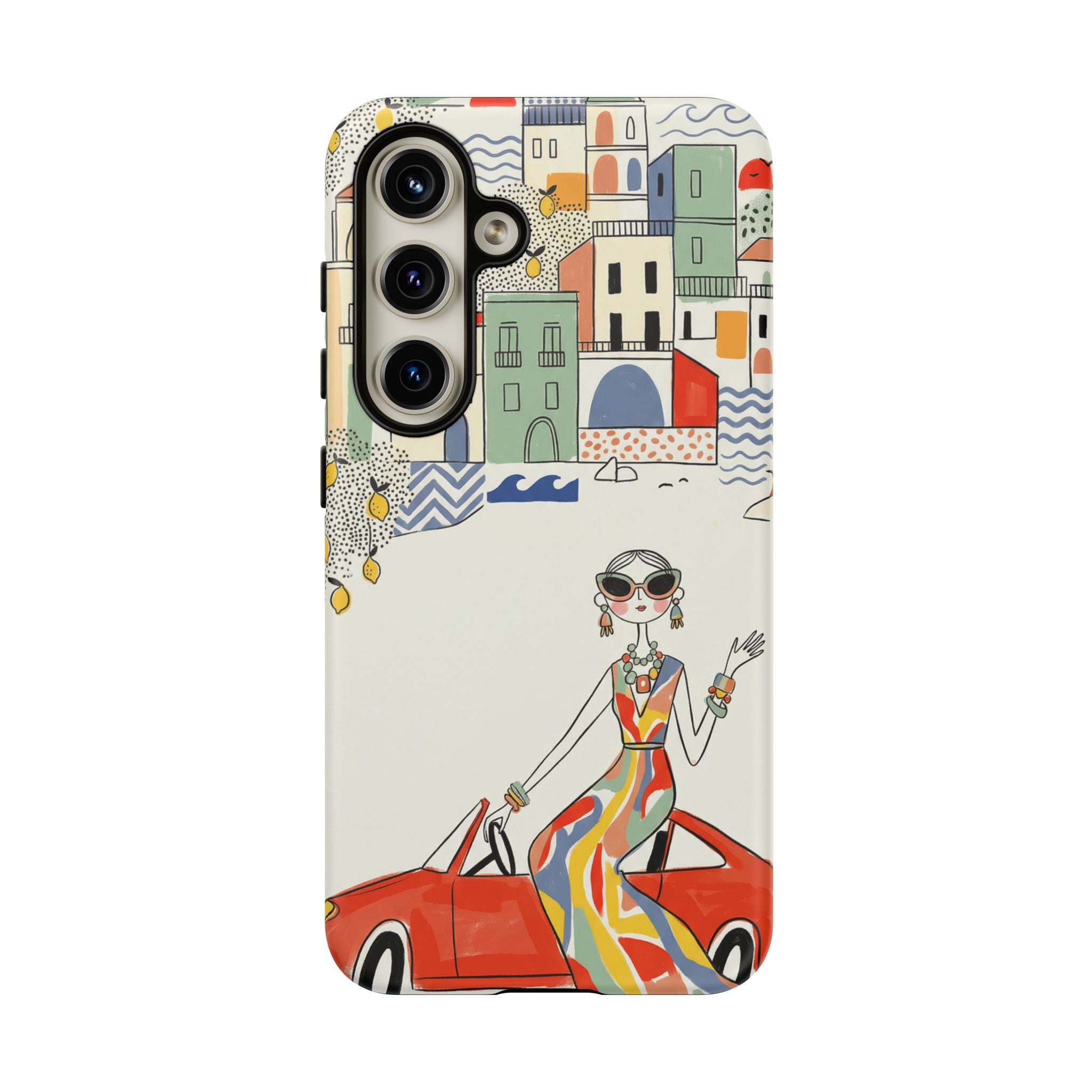 Stylish Riviera Samsung Galaxy Phone Case | Chic Retro Woman in Convertible Design