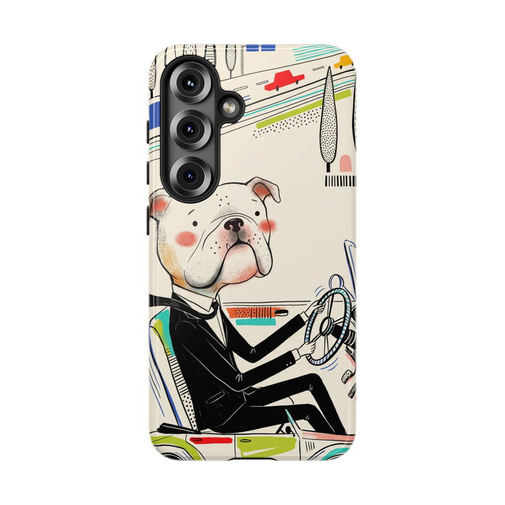 Bulldog Driver Samsung Galaxy Phone Case | Cute Retro Dog Illustration