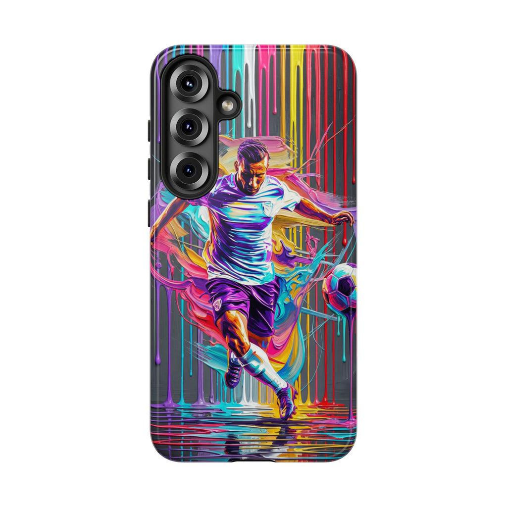 Soccer Player Neon Art Samsung Galaxy Phone Case | Vibrant Football Kick Protective Cover