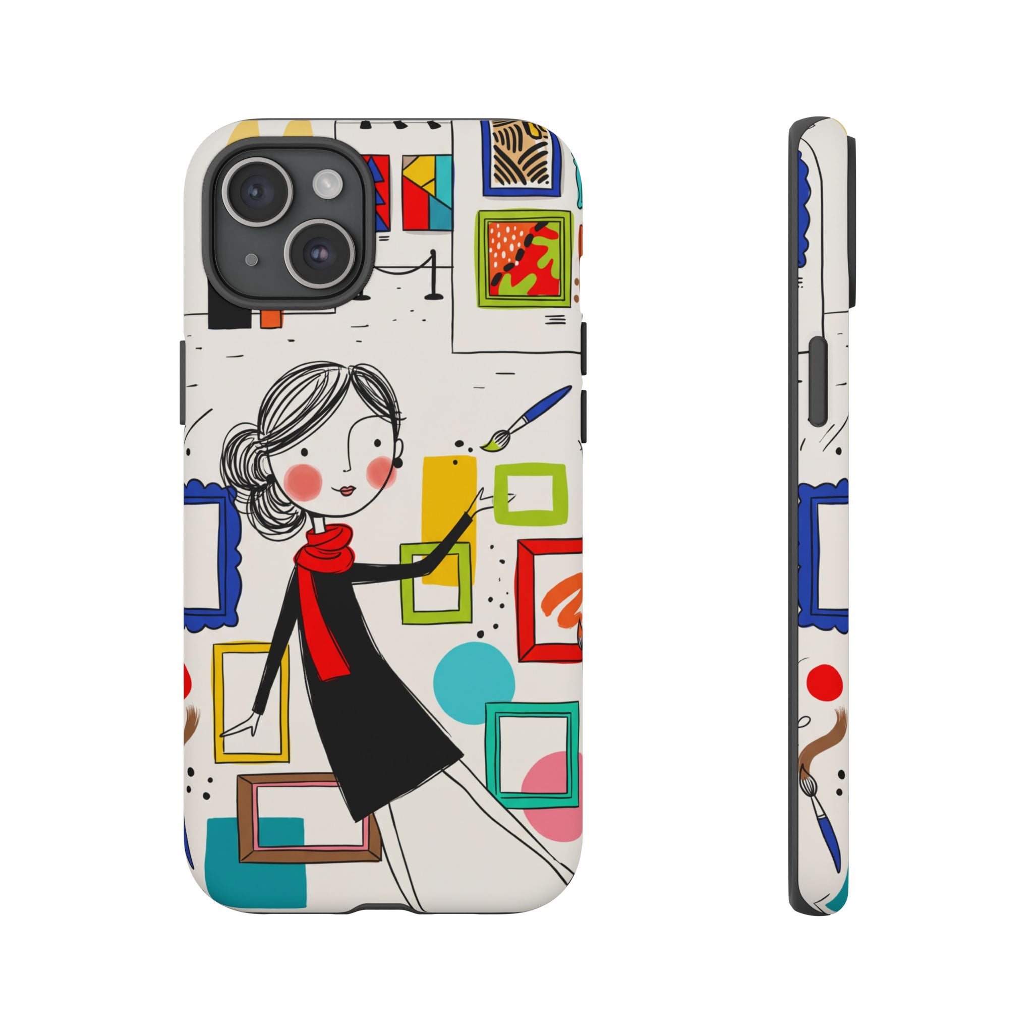 Art Gallery Illustration iPhone Case | Cute Woman with Frames Design