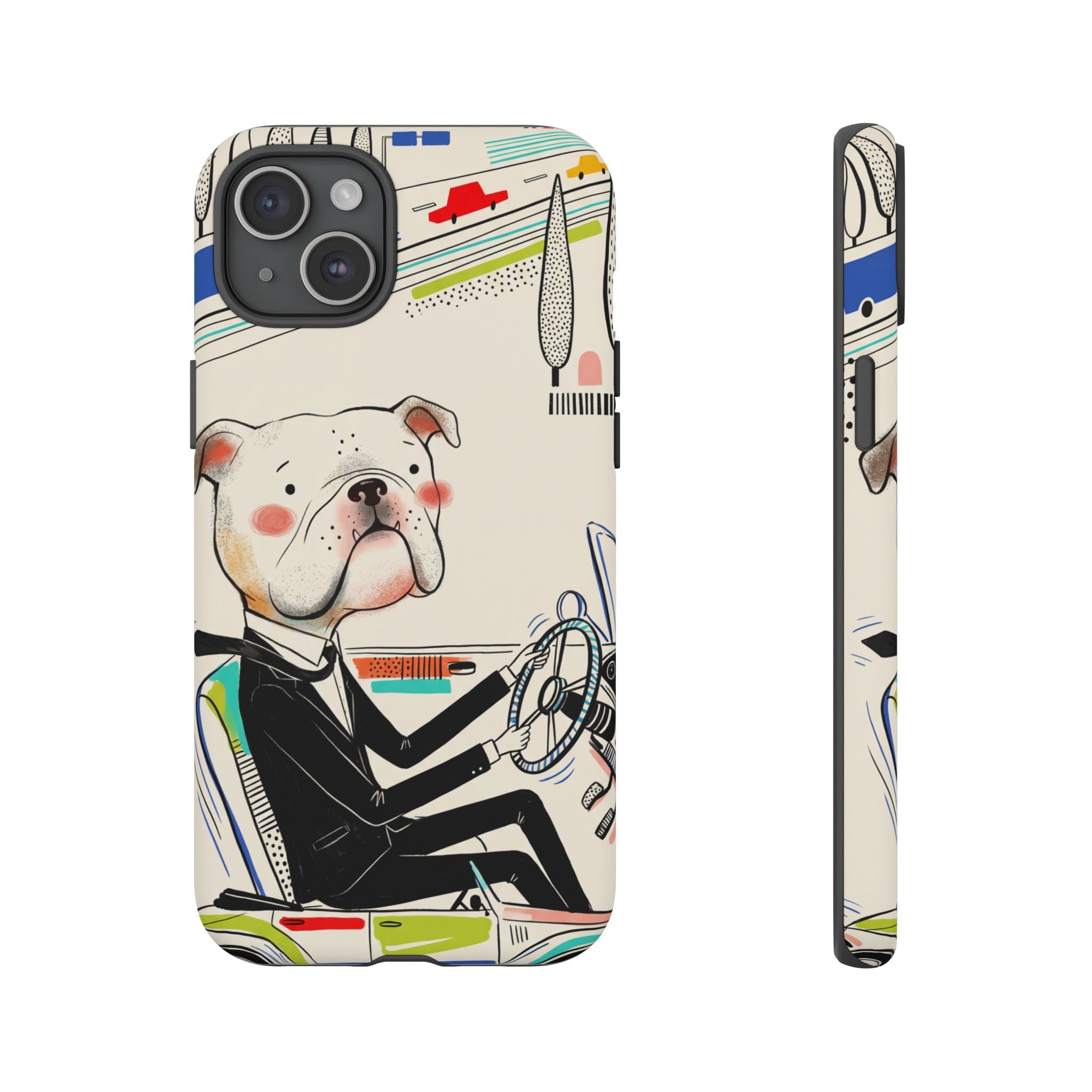 Bulldog Driver iPhone Case | Cute Retro Dog Illustration