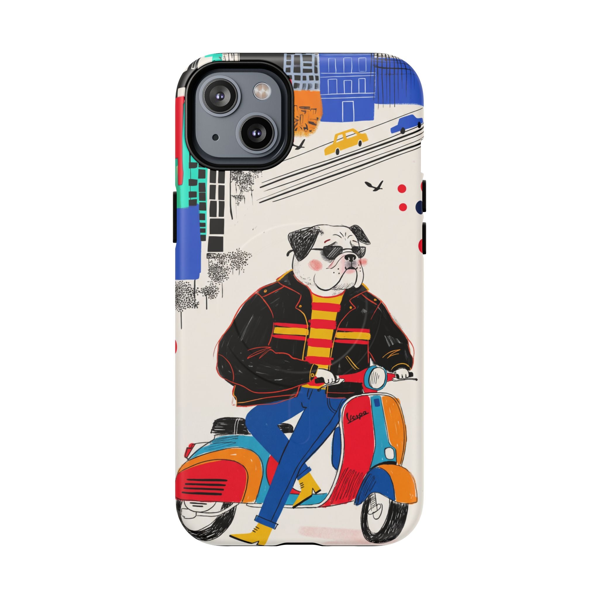 Bulldog Vespa MagSafe iPhone Case | Retro Scooter Dog Protective Cover