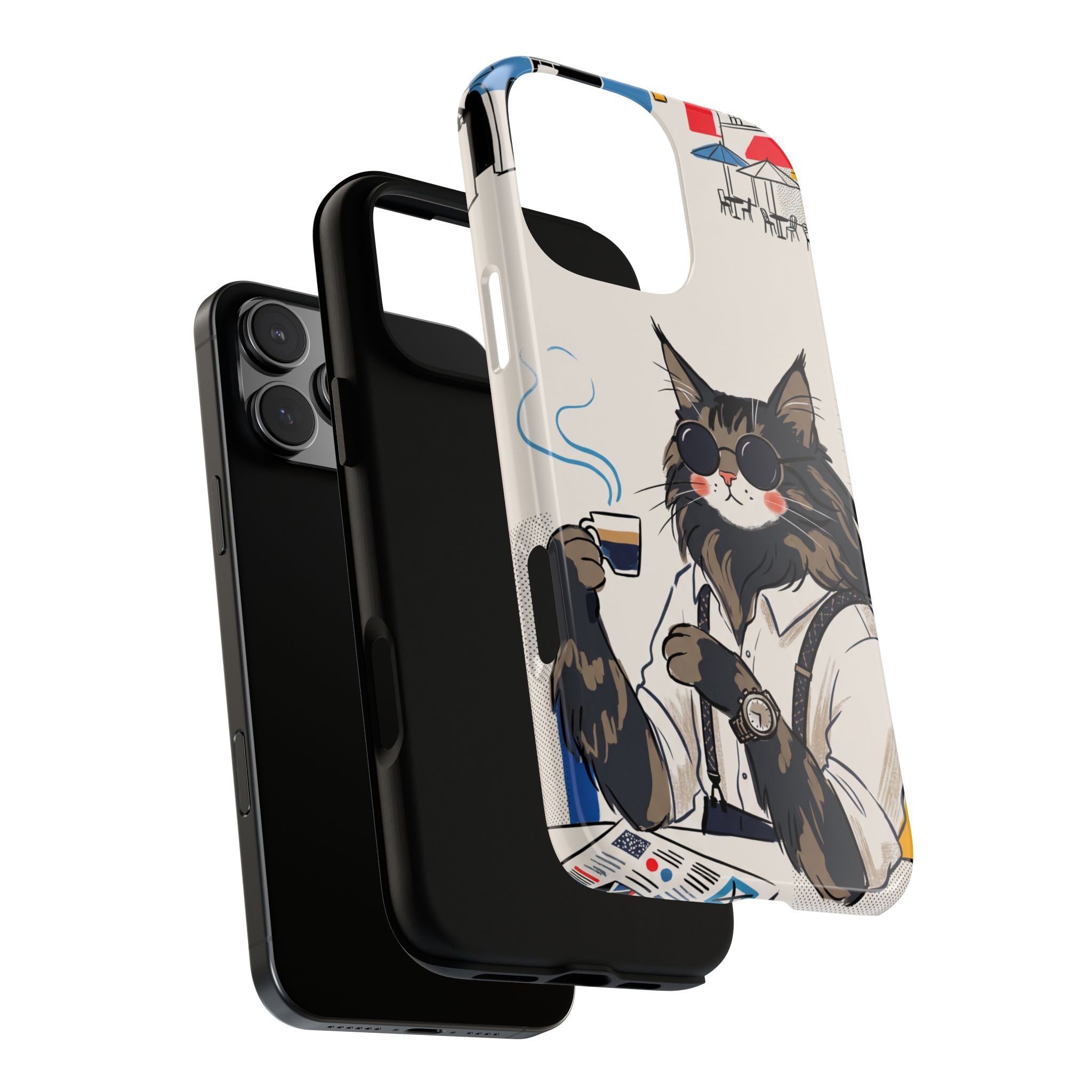 Cat Barista iPhone Case | Cool Cat in Sunglasses Coffee Shop Design