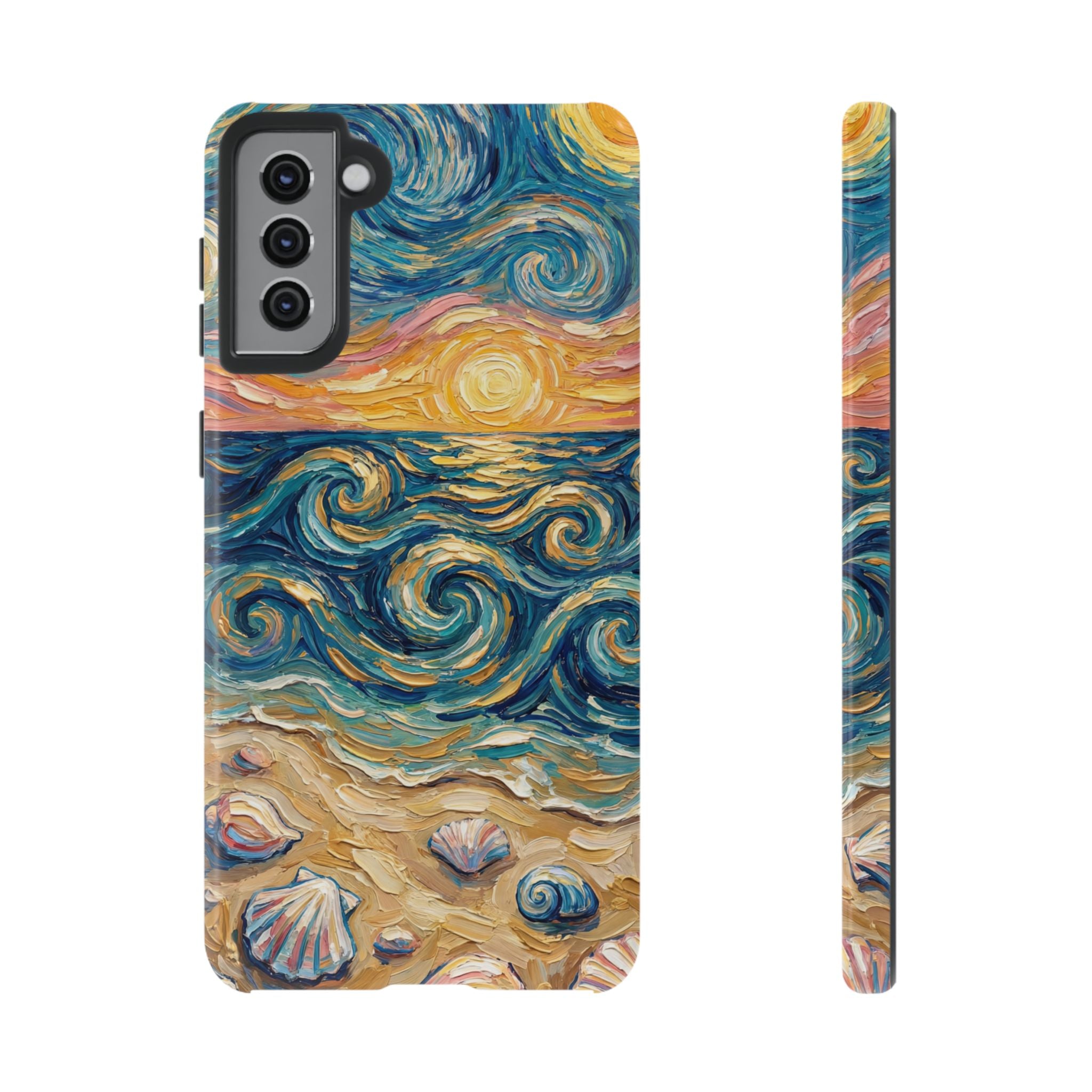 Sea Sunset Samsung Galaxy Case — Van Gogh‑Style Beach Waves with Shells