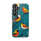 Bird Pattern Tough Samsung Galaxy Phone Case | Colourful Songbirds on Teal Background