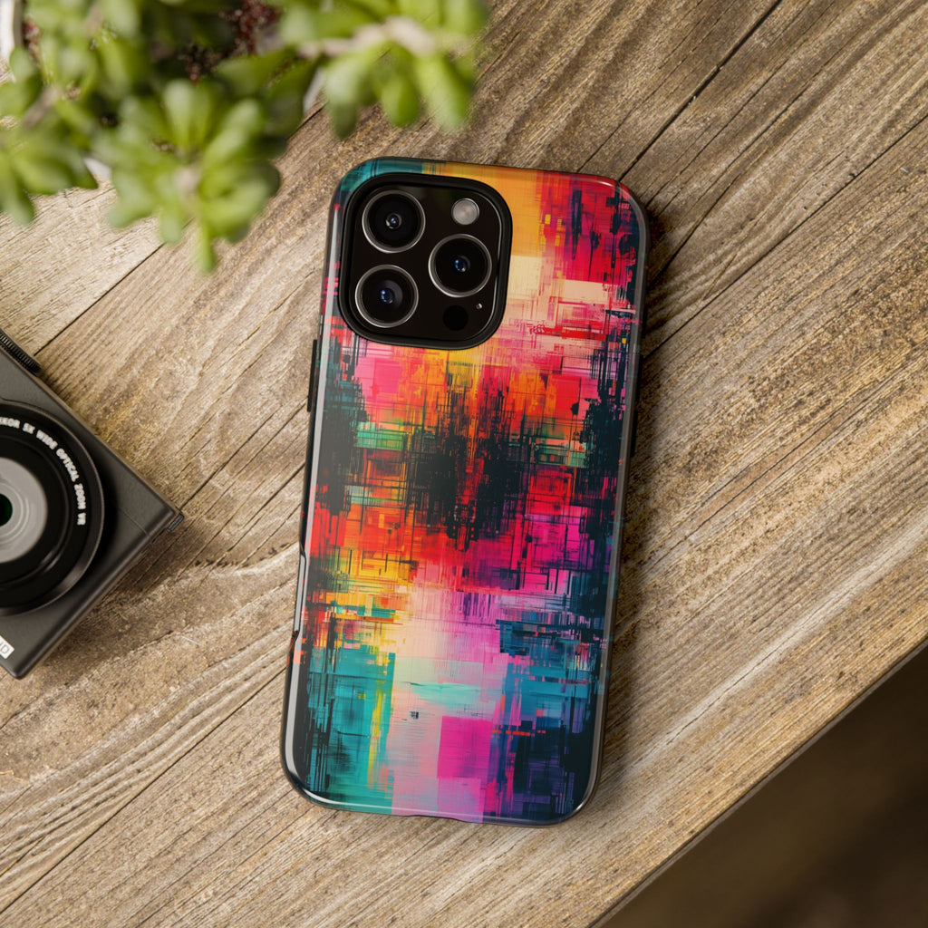 Abstract Neon Glitch Art Tough iPhone Case