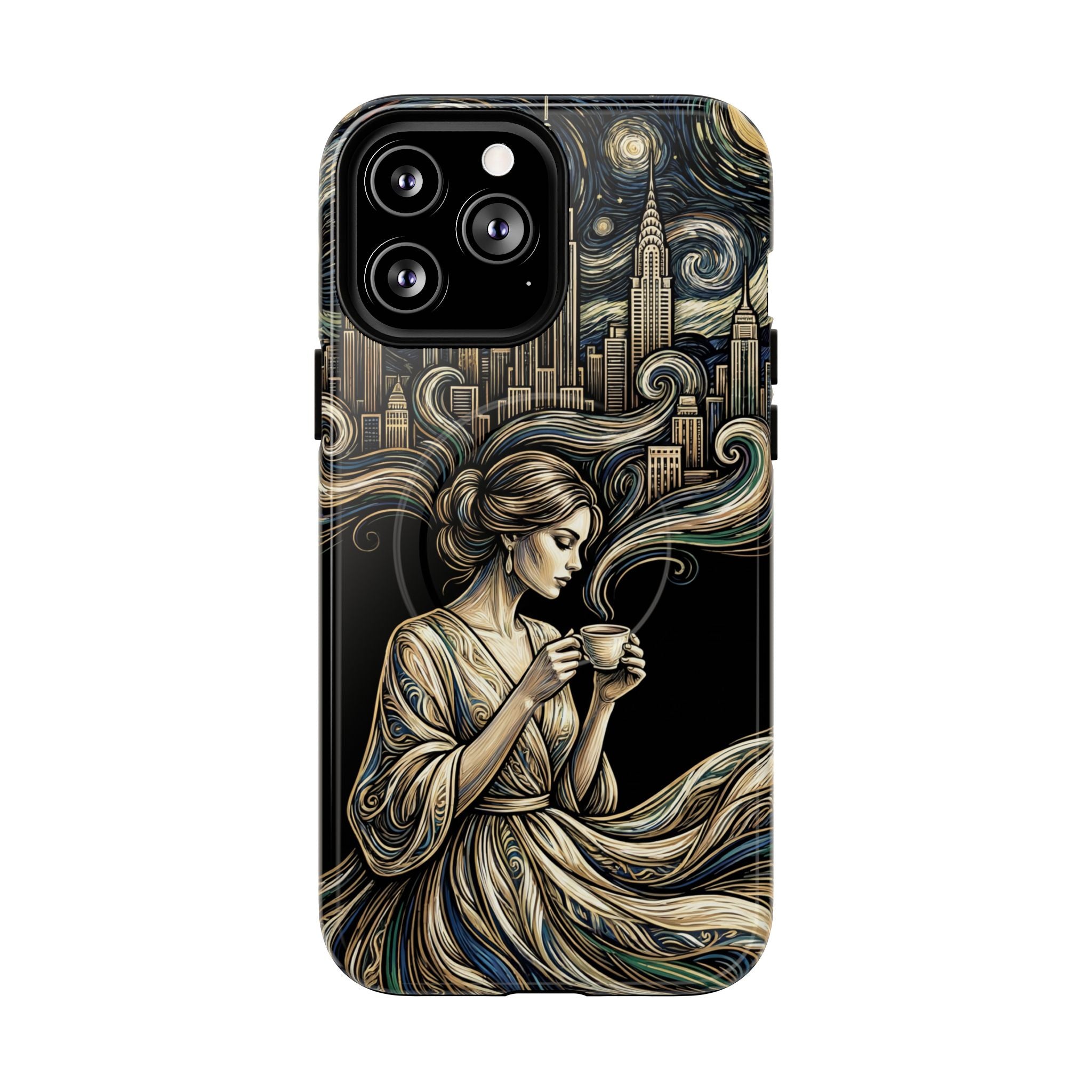 Vintage Cityscape Woman Tea Art MagSafe iPhone Case